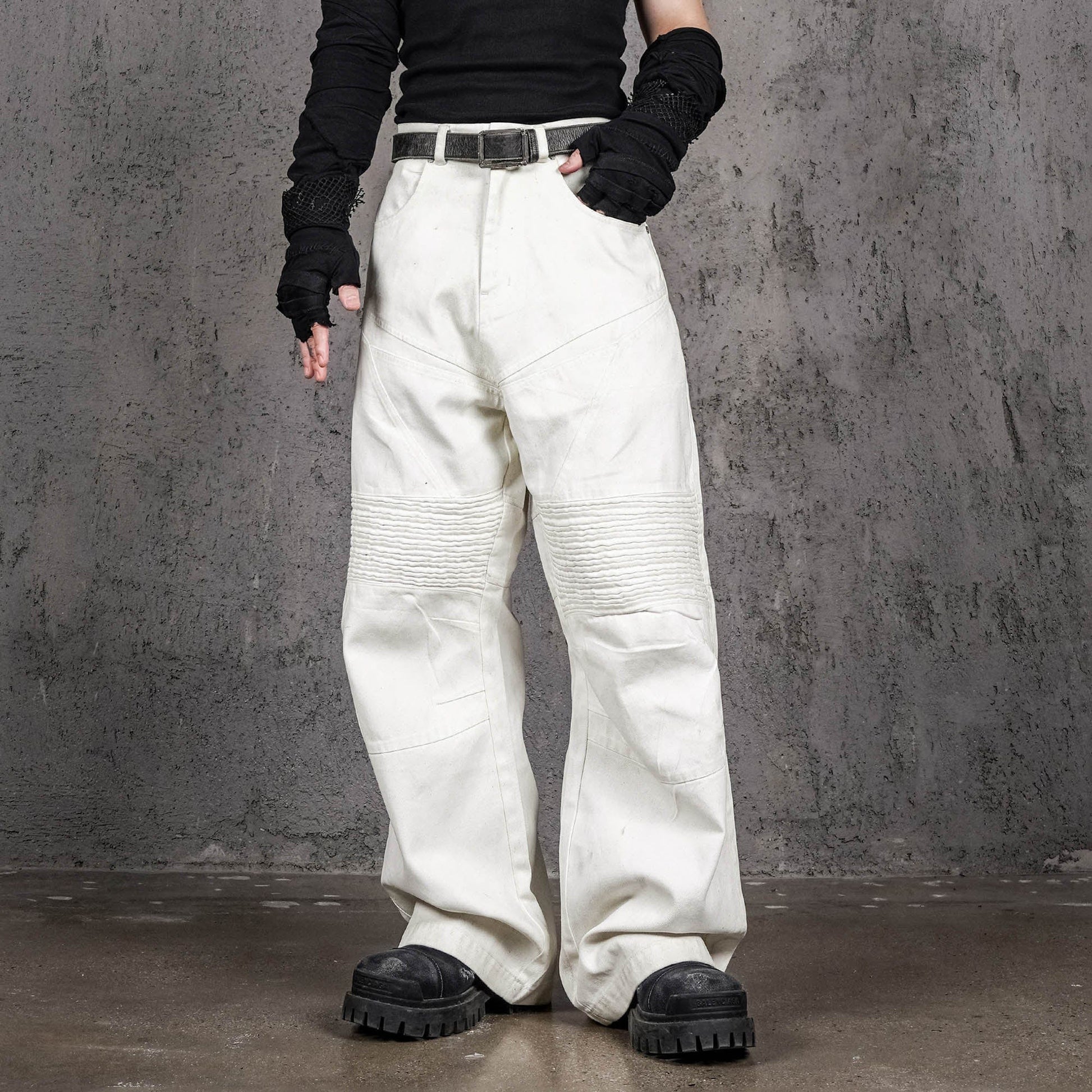 UNDERWATER Infernal Gaze Crinkled Waxed Wide-Leg Pants White-Pants-S-Free Shipping Leatheretro