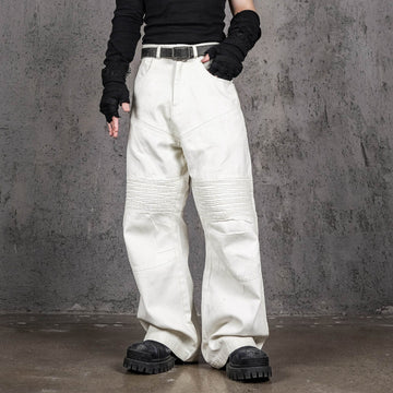 UNDERWATER Infernal Gaze Crinkled Waxed Wide-Leg Pants White-Pants-S-Free Shipping Leatheretro