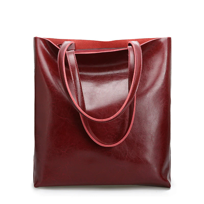 Cow Leather Ladies Shoulder Handbags Women Tote-Tote Bag-Red-Free Shipping Leatheretro