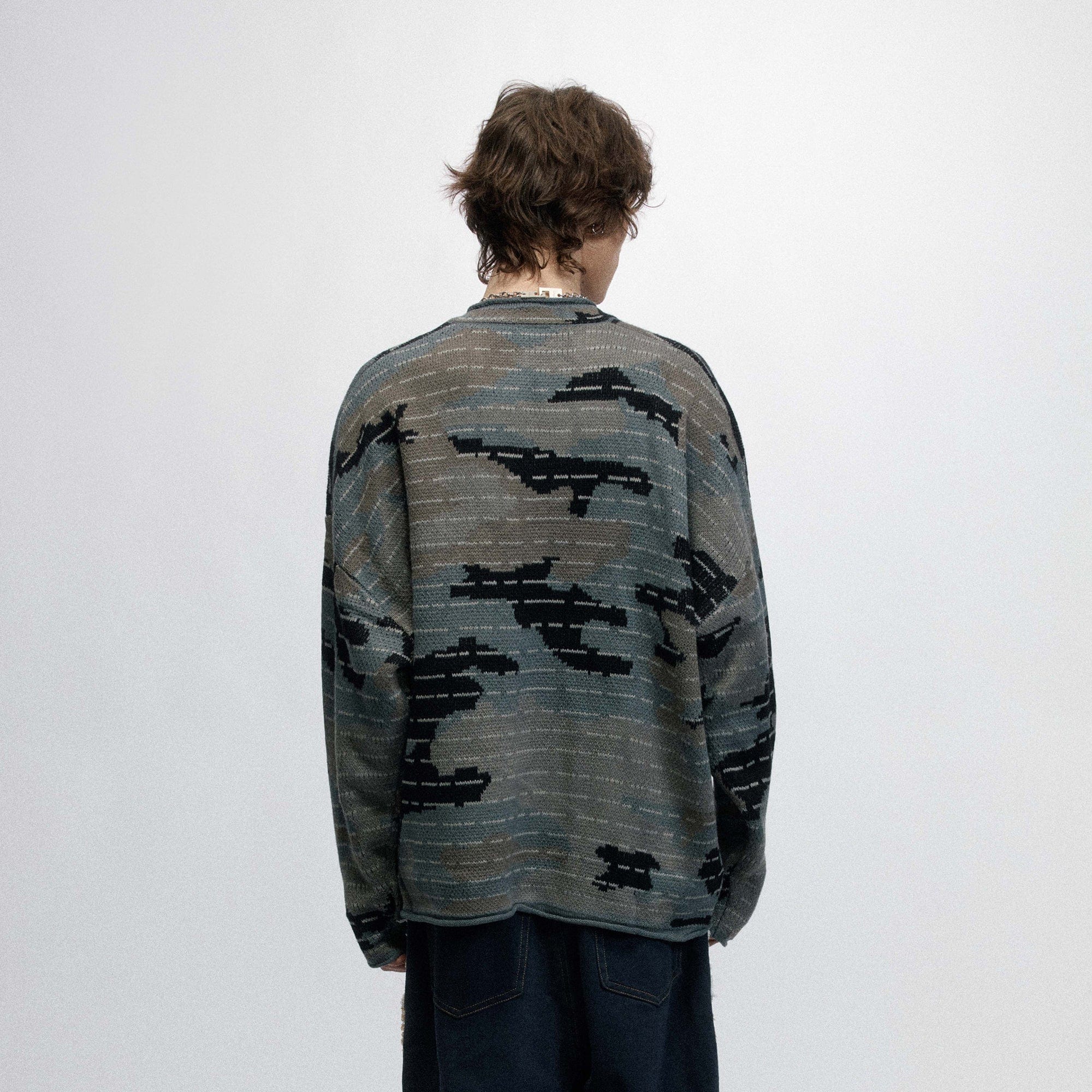 OVDY Modern Camo Stripe V-Neck Sweater-Sweater-S-Green-Free Shipping Leatheretro