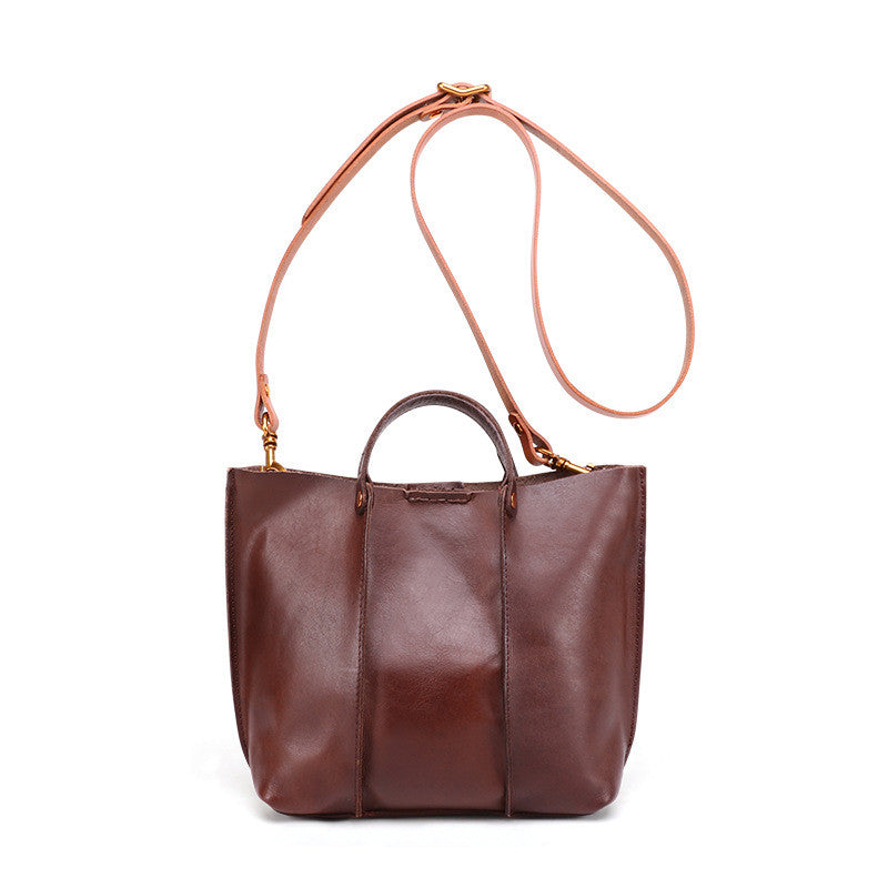 Premium Cowhide Leather Shoulder Tote Bag - Modern Bucket Style Shoulder Bags-Shoulder Bag-Coffee-Free Shipping Leatheretro