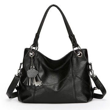 Large Capacity Soft Leather Stitching Handbag - American Retro Square Bag-Handbags-Black-Free Shipping Leatheretro