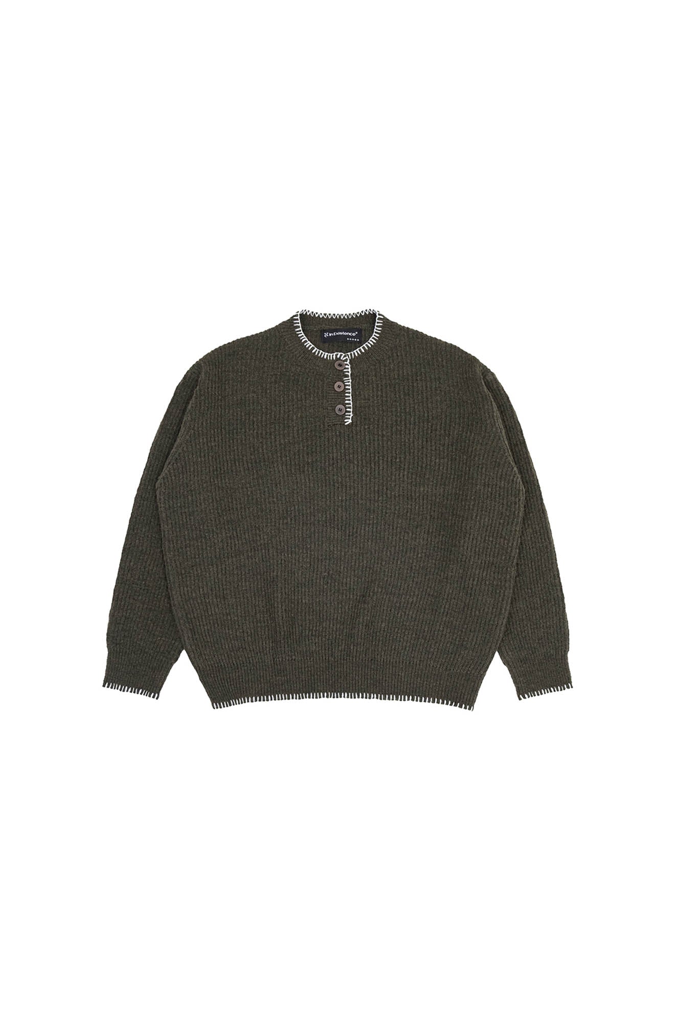 IN EXISTENCE Essential Ribbed Henley Sweater-Sweater-XS-Green-Free Shipping Leatheretro