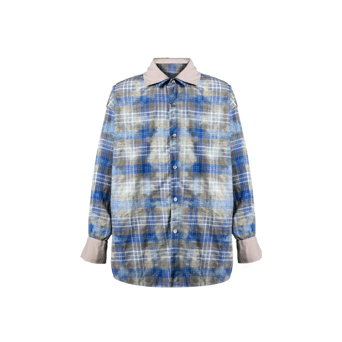 RELABEL Washed Plaid Tie-Dye Contrast-Collar Shirt-Shirt-S-Free Shipping Leatheretro