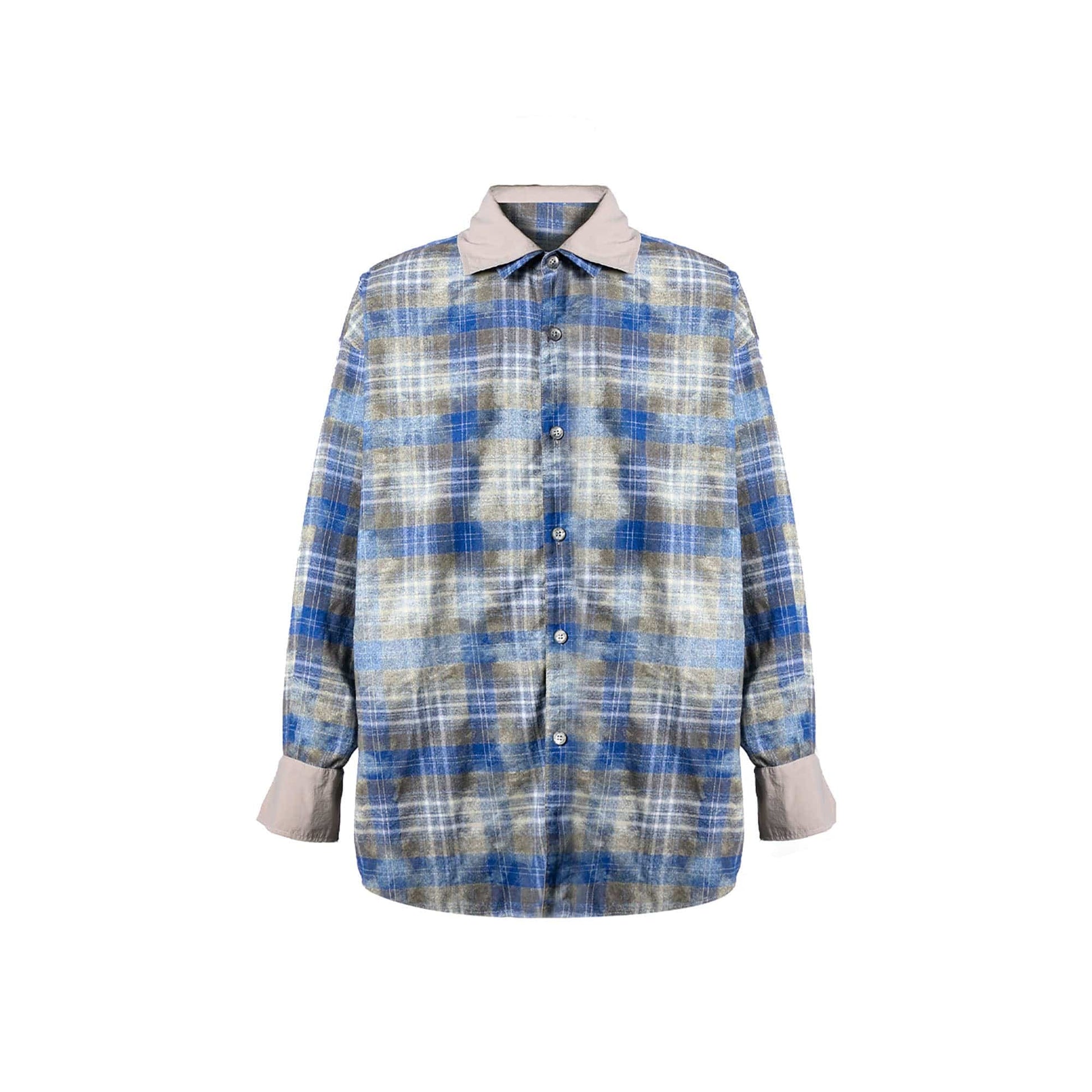RELABEL Washed Plaid Tie-Dye Contrast-Collar Shirt-Shirt-S-Free Shipping Leatheretro