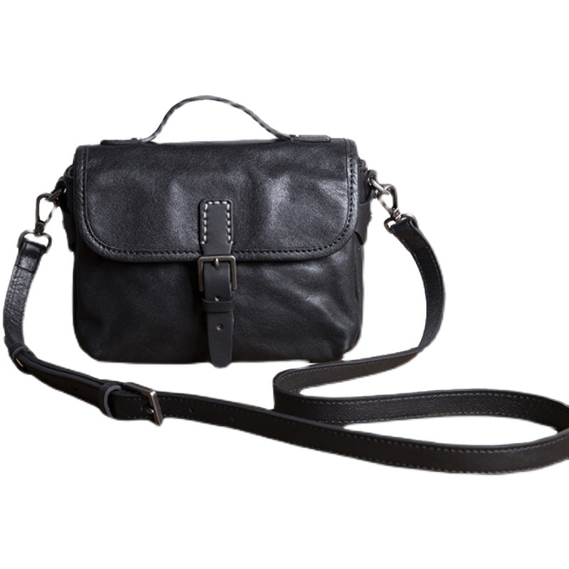 Men's Leather Handmade Shoulder Bag - Vintage Cowhide Crossbody Bags-Crossbody Bag-Black-Free Shipping Leatheretro