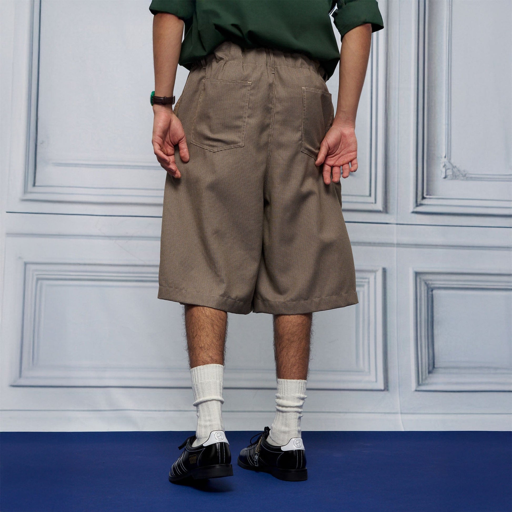 UNLIMITED MOTE Pleated Wide-Leg Drawstring Shorts Houndstooth-Shorts-S-Free Shipping Leatheretro