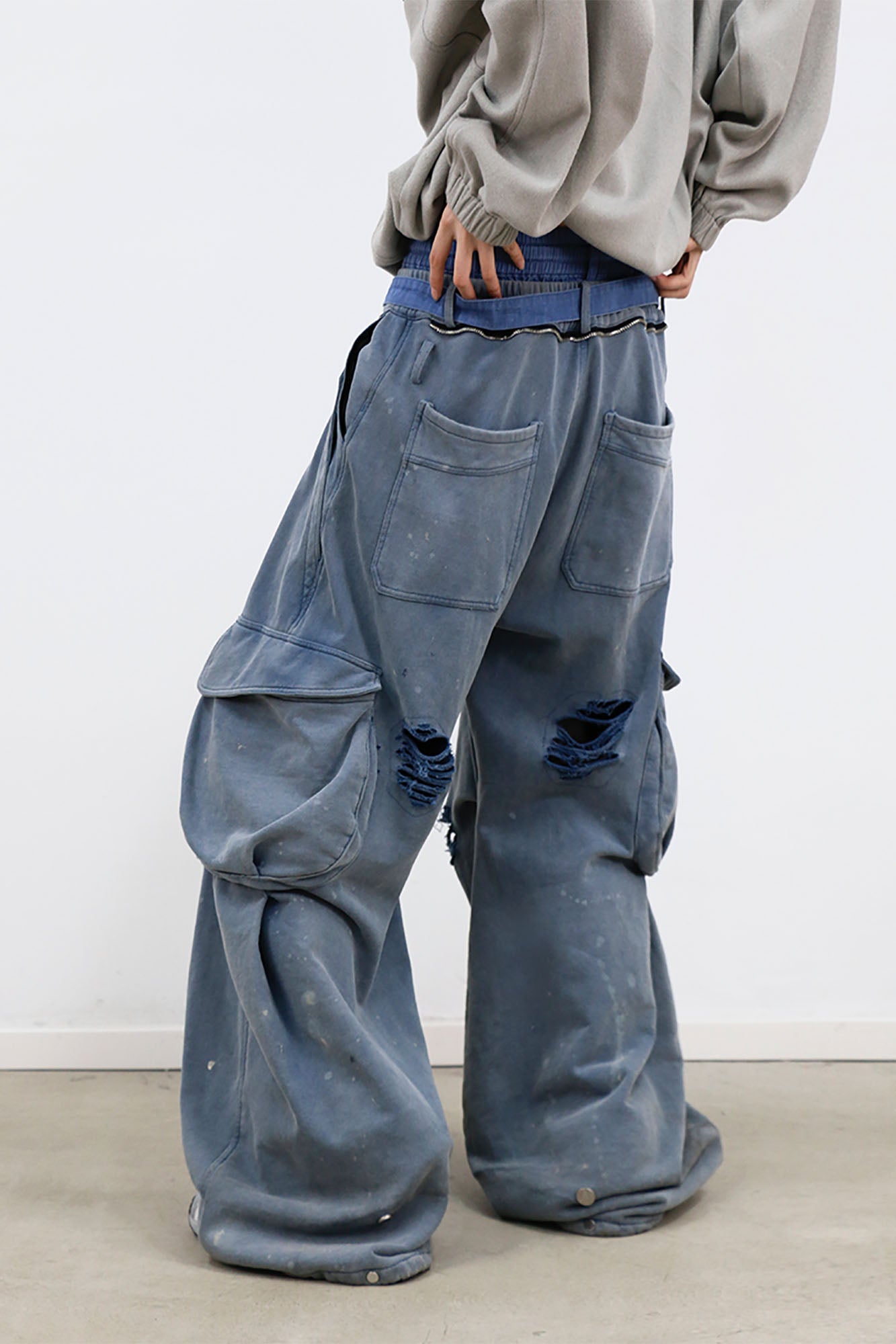 RELABEL Distressed Splatter Double-Waist Cargo Pants-Pants-XS-Free Shipping Leatheretro