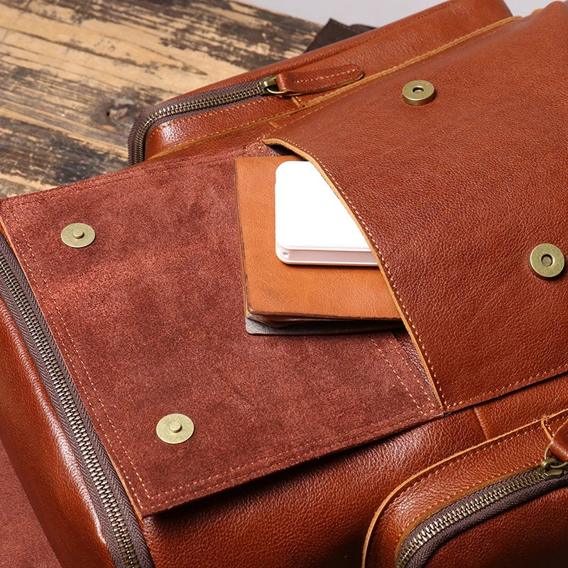 Cowhide Leather Backpack – High-Capacity Men’s Travel, Hiking & Laptop Satchel Bag-Backpacks-Brown-Free Shipping Leatheretro