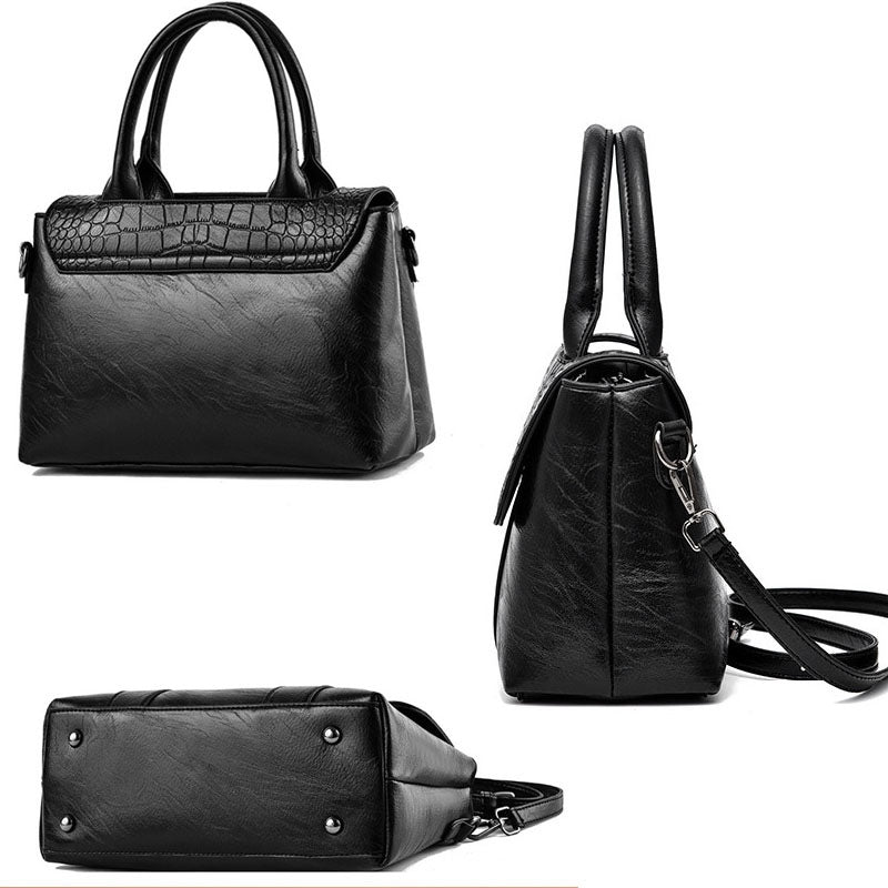 Women's Crossbody Shoulder Bag - Crocodile Pattern Sandwich Zipper Bag-Shoulder Bag-Black-Free Shipping Leatheretro