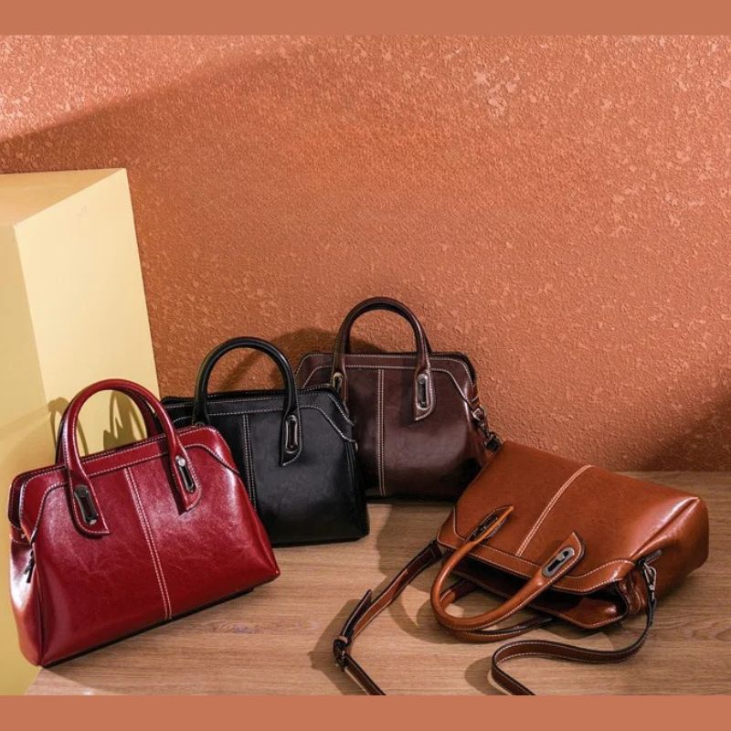 Genuine Leather Women Handbag – Top Handle Crossbody Messenger Bag-Handbags-Brown-Free Shipping Leatheretro
