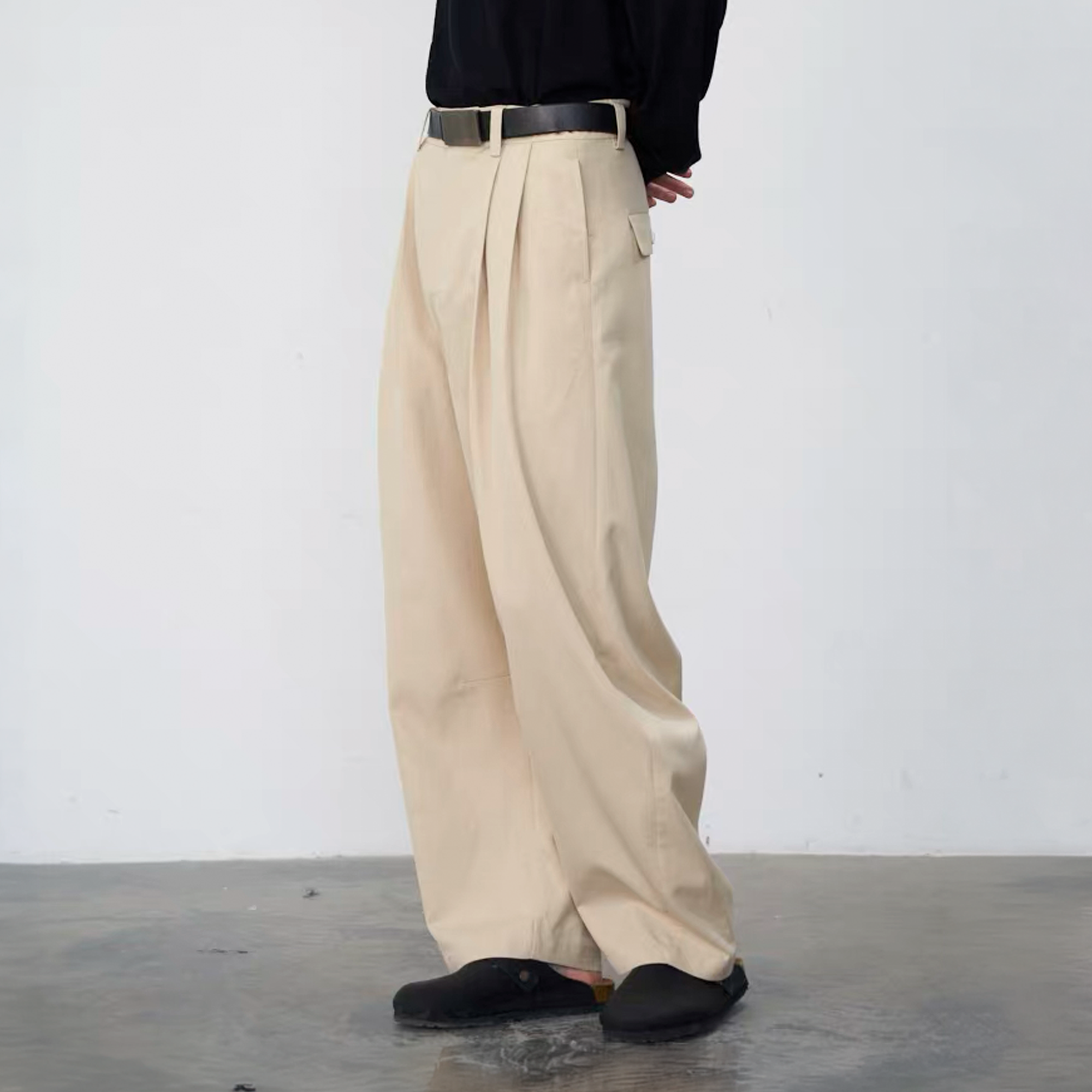 GRAINMUSTARD Retro Pleated High-Waist Wide-Leg Trousers-Pants-XS (Preorder)-Green-Free Shipping Leatheretro