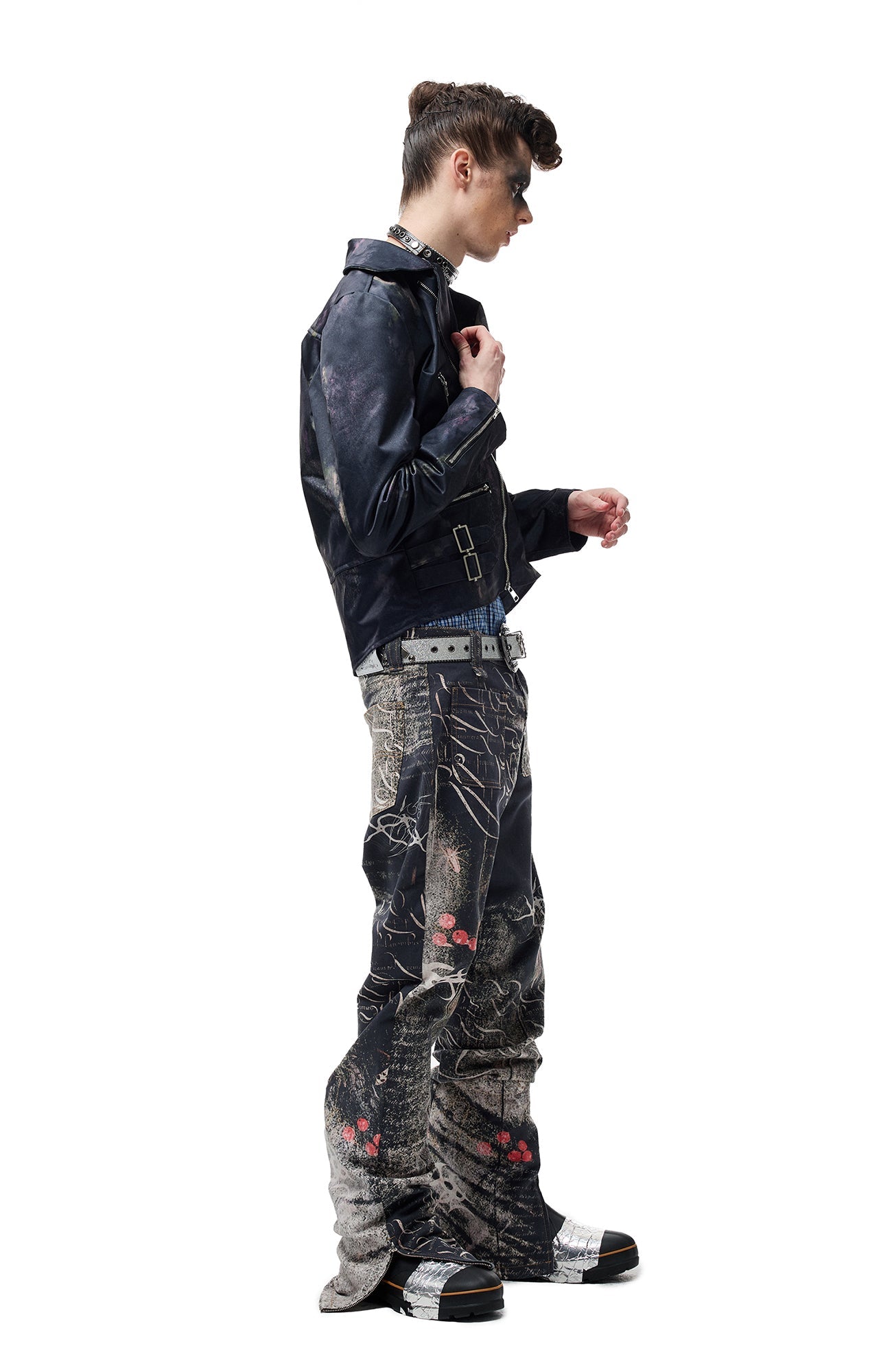 CYCYCY Full-Print Script Flared Jeans-Jeans-XXS / 27"-Free Shipping Leatheretro
