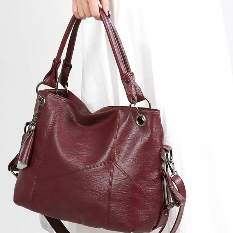 Large Capacity Soft Leather Stitching Handbag - American Retro Square Bag-Handbags-Black-Free Shipping Leatheretro