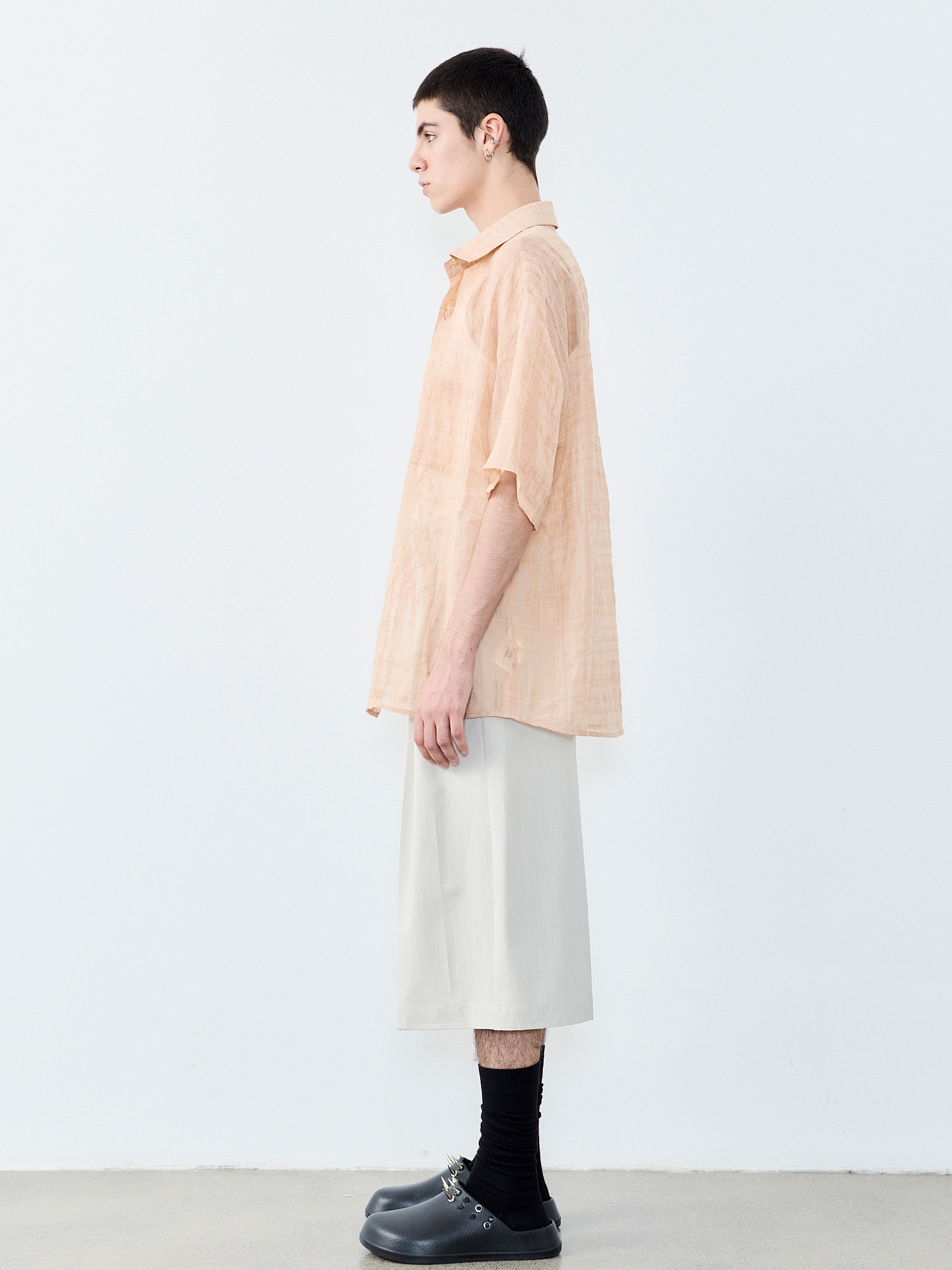 GRAINMUSTARD Linen-Cotton Plaid Half Shirt-Half shirt-XS-Green (S M for preorder)-Free Shipping Leatheretro