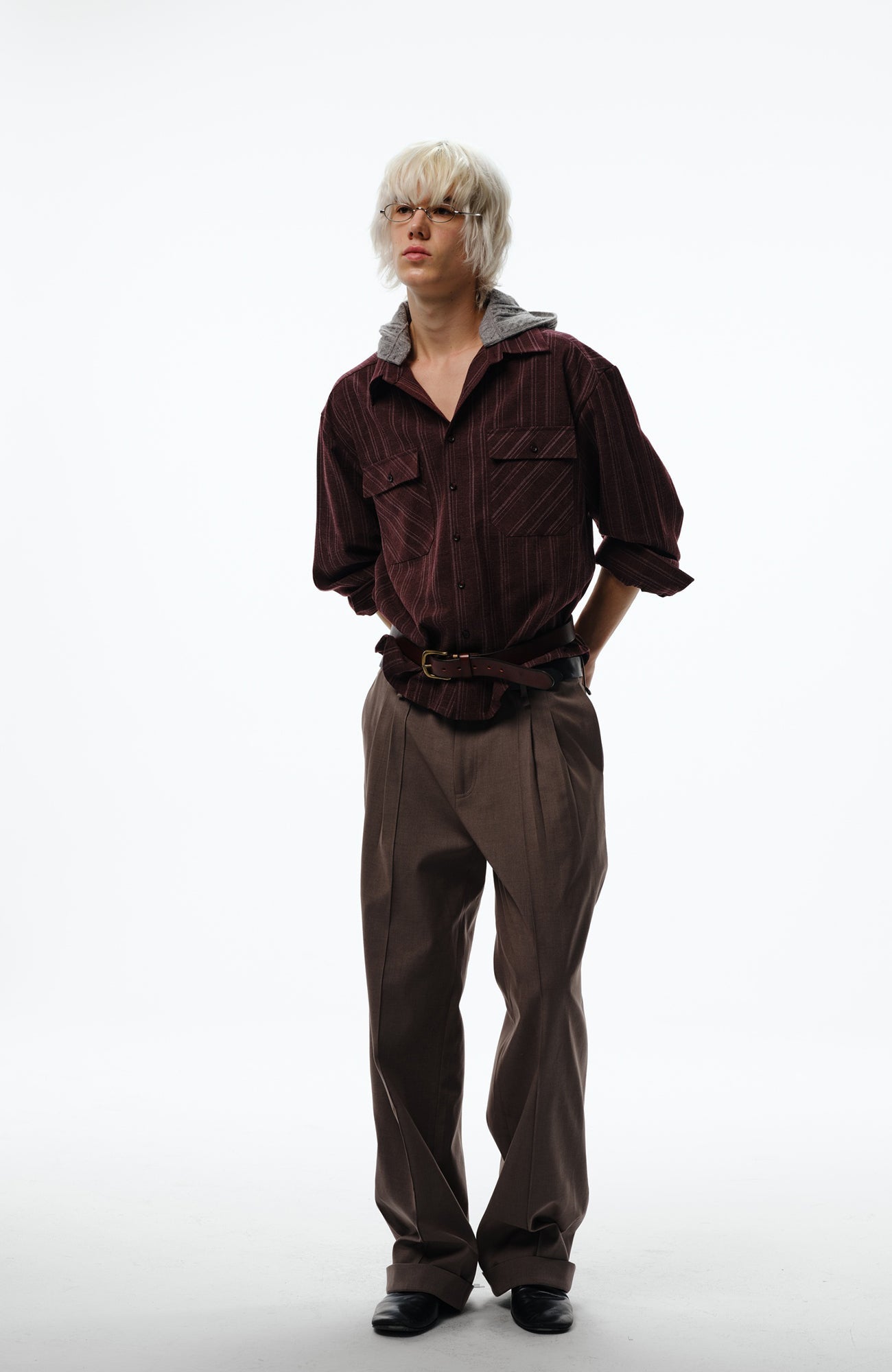 TRECLUB Retro Faux-Layer Hooded Button-Up Shirt-Shirt-S-Free Shipping Leatheretro