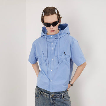 ASSEEN Star Patchwork Hooded Half Shirt-Half shirt-S-Free Shipping Leatheretro