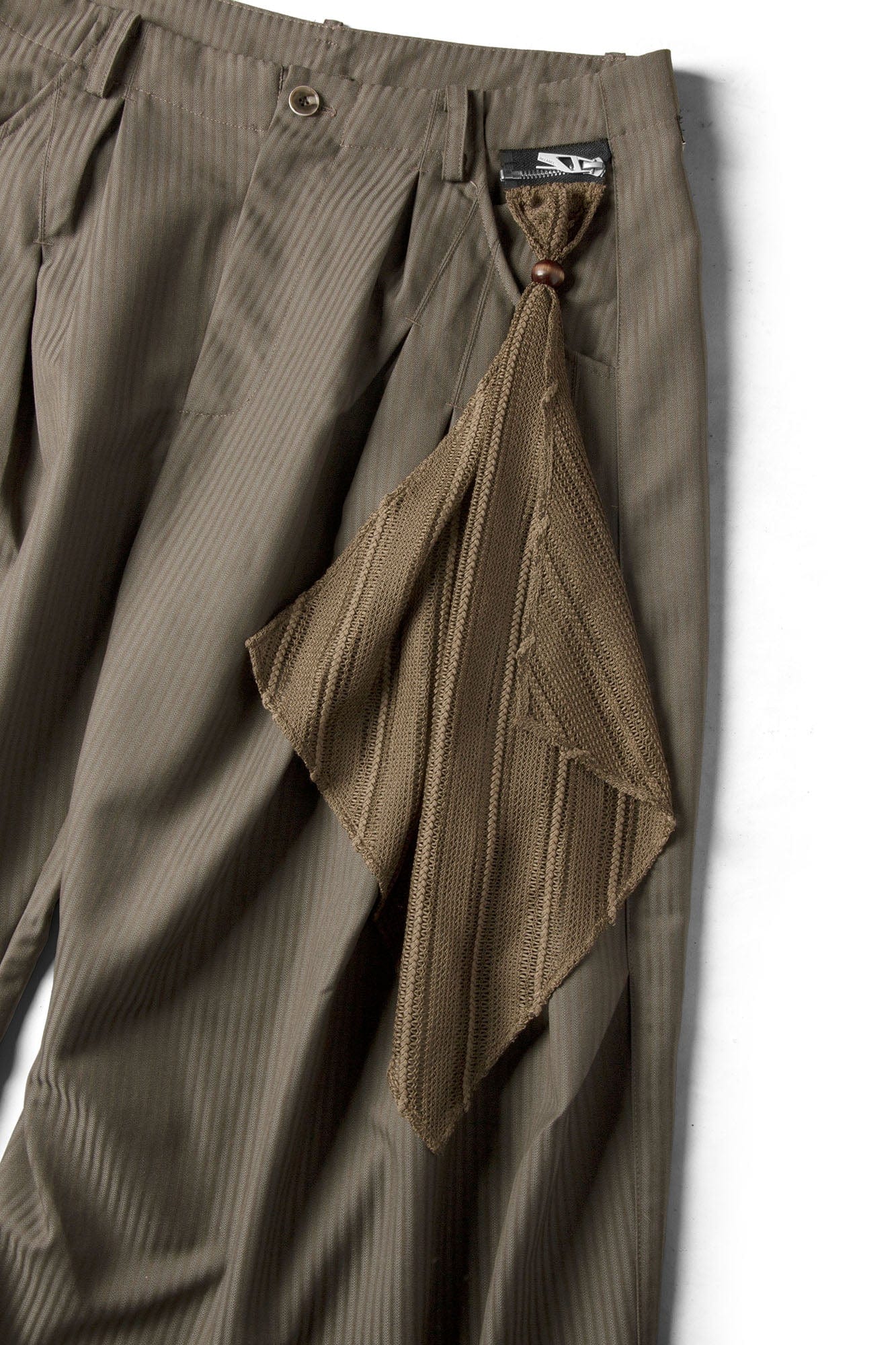 RELABEL Pinstriped Detachable-Scarf Oversized Pants Brown-Pants-XS-Free Shipping Leatheretro