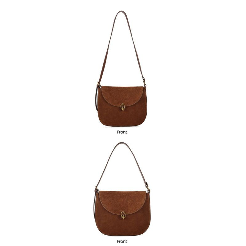 Luxury Women’s Leather Suede Shoulder Saddle Crossbody Bag-Handbags-Brown-Free Shipping Leatheretro
