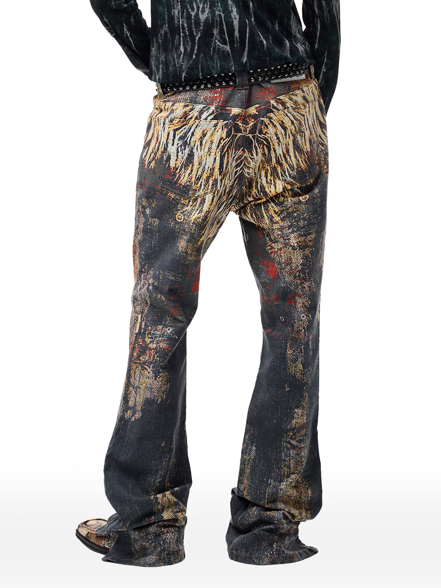 CYCYCY Feather Full-Print Slim Flared Jeans-Jeans-XXS / 27"-Free Shipping Leatheretro