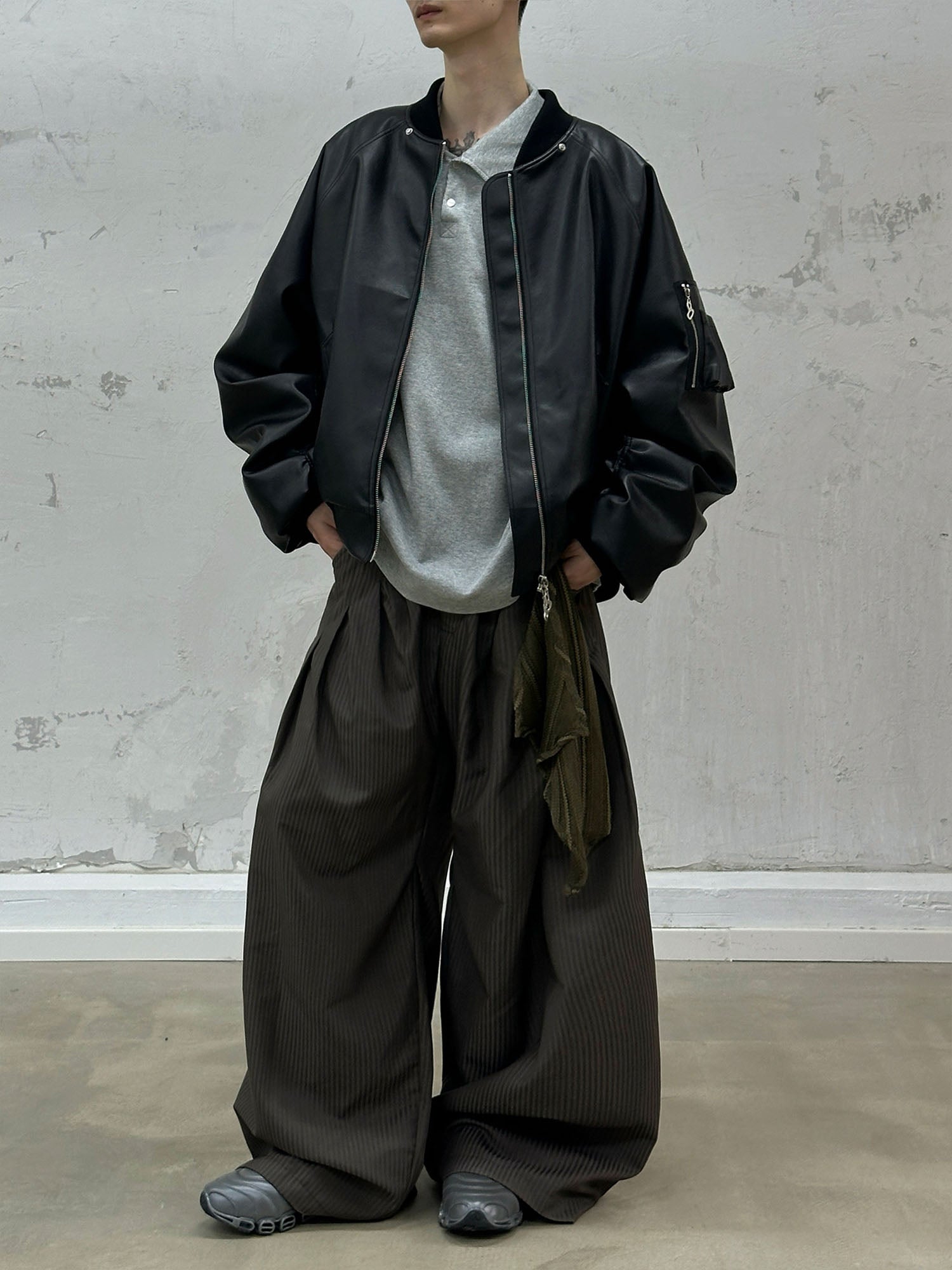 RELABEL Detachable Plush Scarf Ruched Hooded Jacket Black-Jacket-XS (Preorder)-Free Shipping Leatheretro