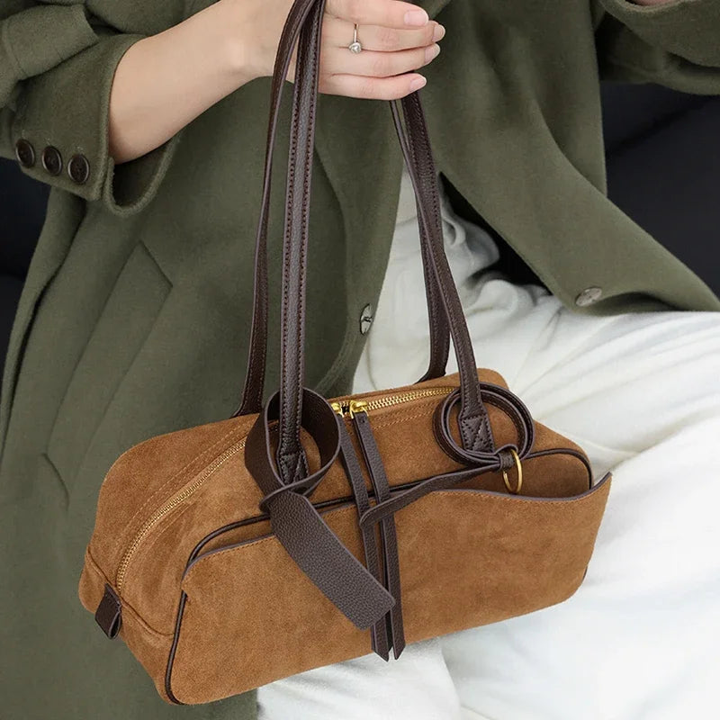 Women's Suede Cowhide Luxury Tote Bag - Large Capacity Winter Velvet Bags-Tote Bag-Brown-Large-Free Shipping Leatheretro