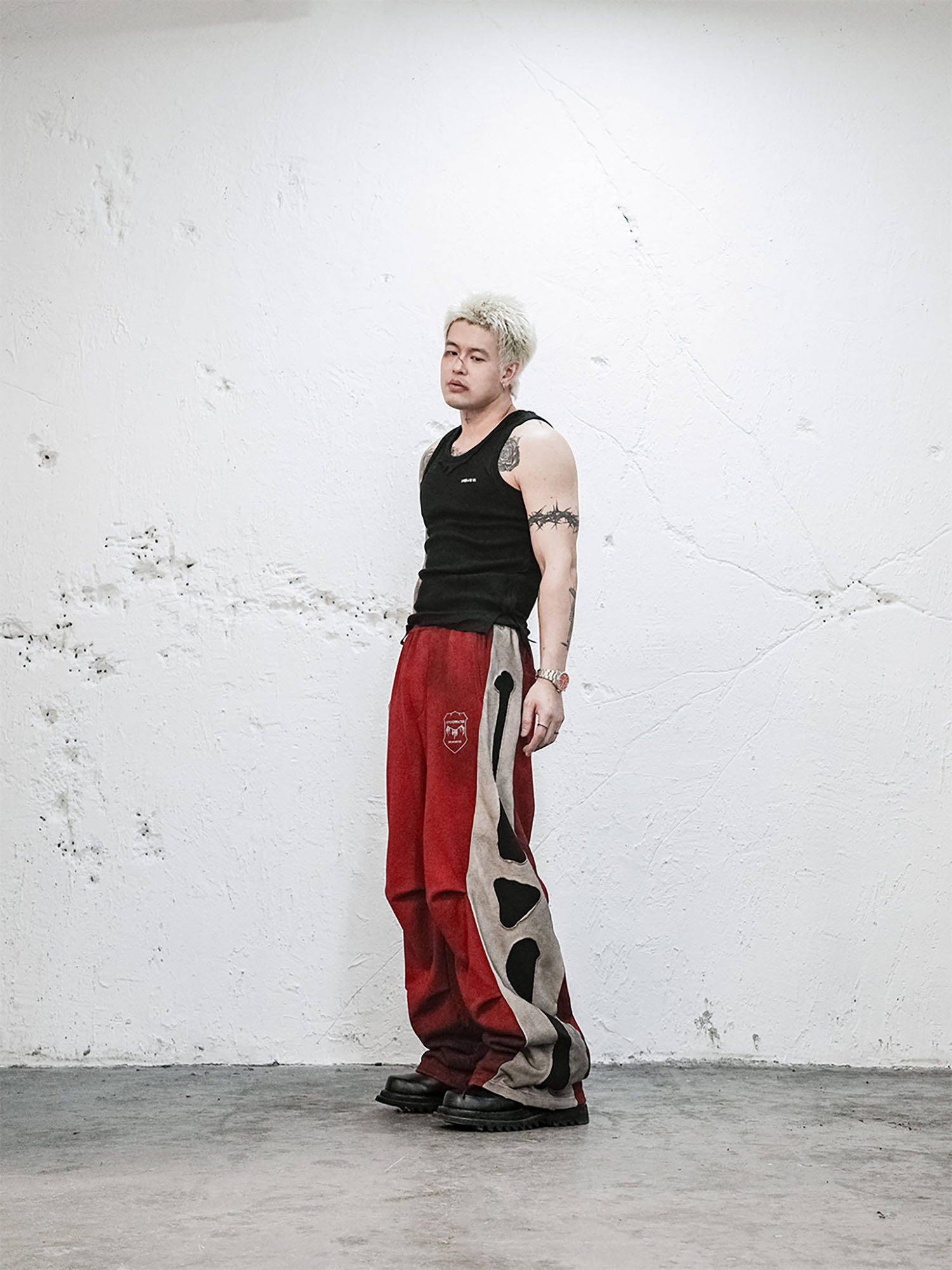 UNDERWATER Skeleton Distressed Contrast Panel Sweatpants-Pants-S-Free Shipping Leatheretro