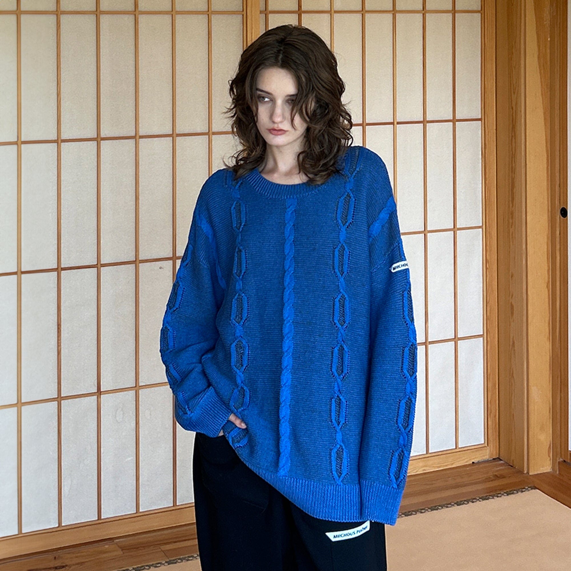MIICHOUS Helsinki Oversized Cable Sweater-Sweater-S-Blue-Free Shipping Leatheretro