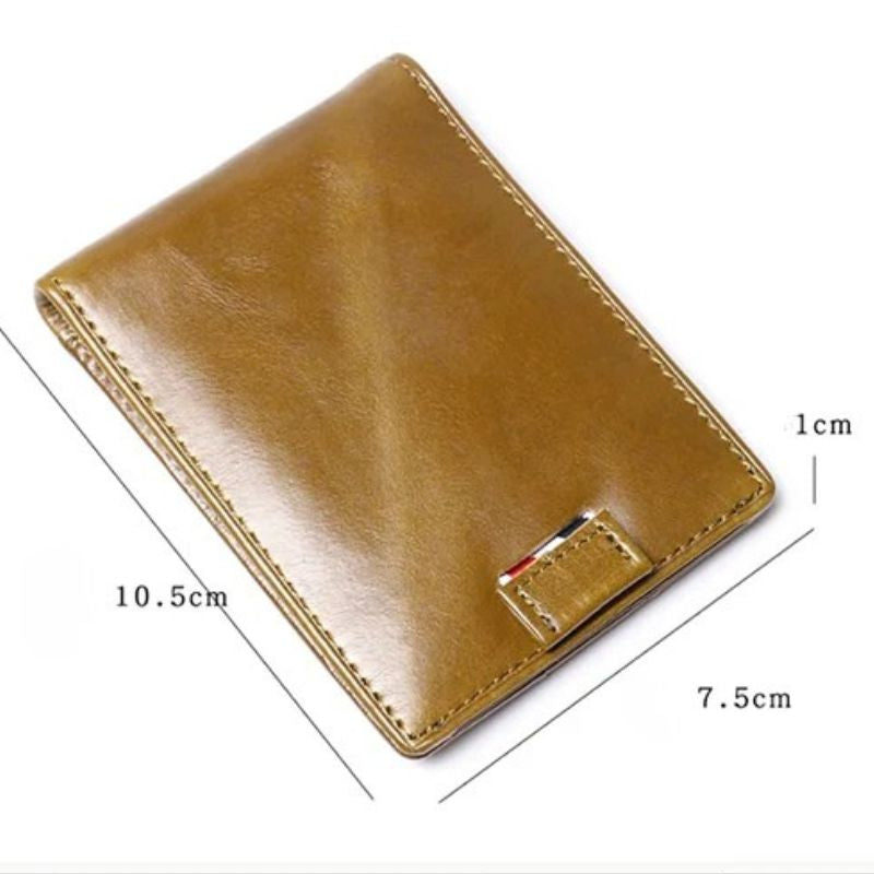 Men’s Slim Leather Card Holder Wallet – Genuine Cowhide with Dollar Clip-Wallets & Money Clips-Olive Green-Free Shipping Leatheretro