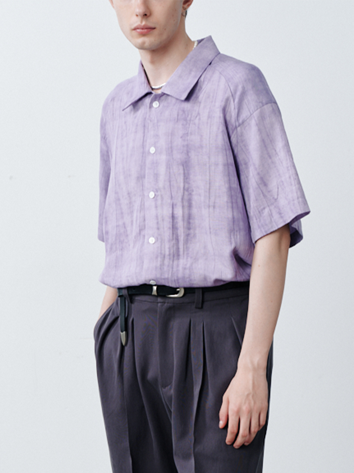 GRAINMUSTARD Crinkled Linen-Cotton Half Shirt-Half shirt-XS-Free Shipping Leatheretro