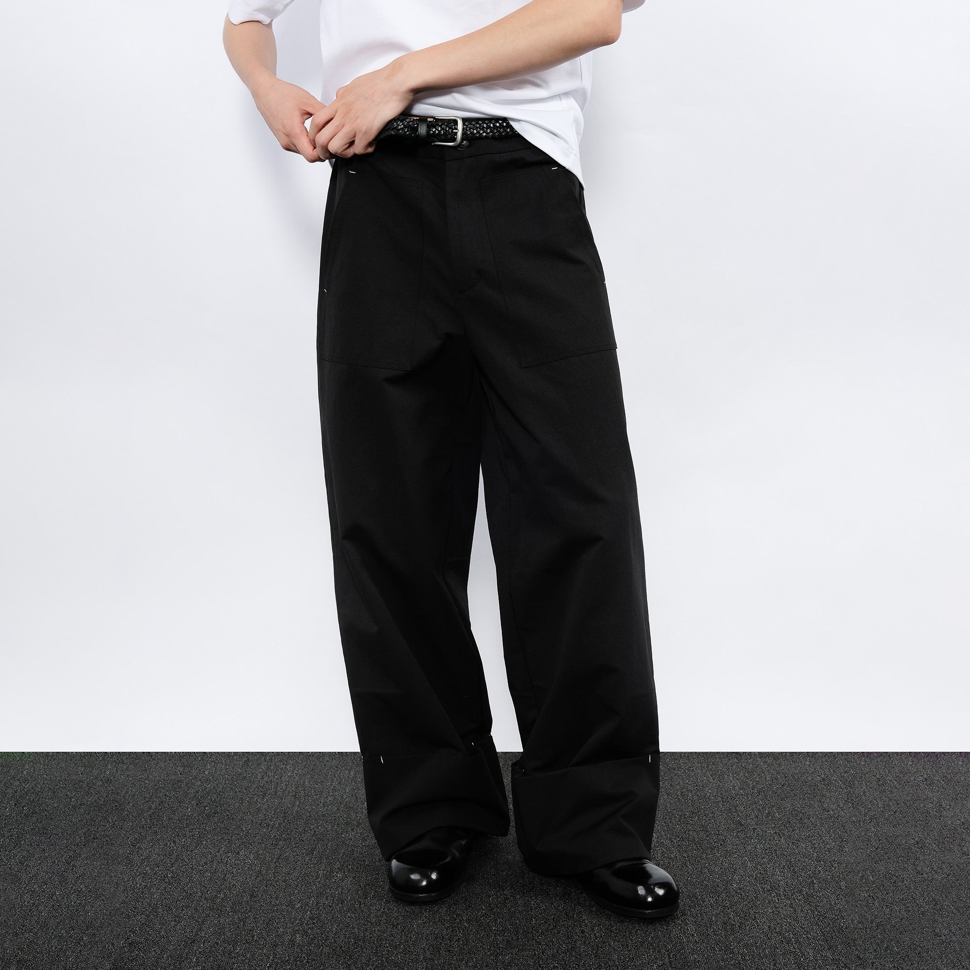 7440 37 1 Wide Cuffed Straight-Leg Pants-Pants-S-Free Shipping Leatheretro