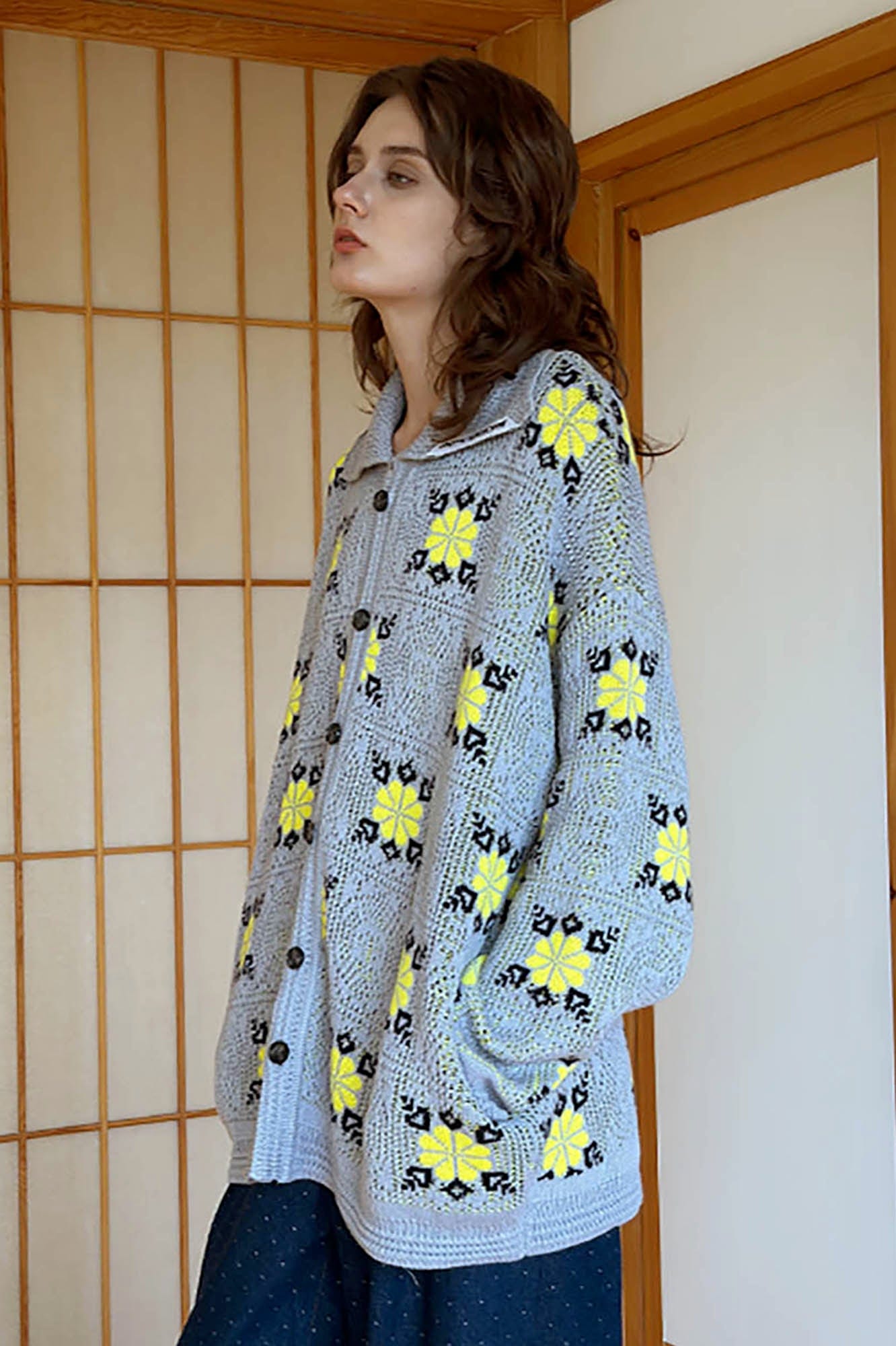 MIICHOUS Edelweiss Knit Button-Up Cardigan-Jacket-S-Grey-Free Shipping Leatheretro