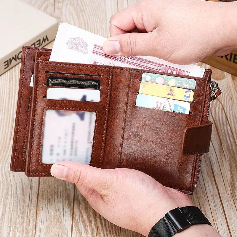 RFID Anti-theft Zipper Coin Wallet - Man Business Card Holder-Wallets & Money Clips-Black-Free Shipping Leatheretro