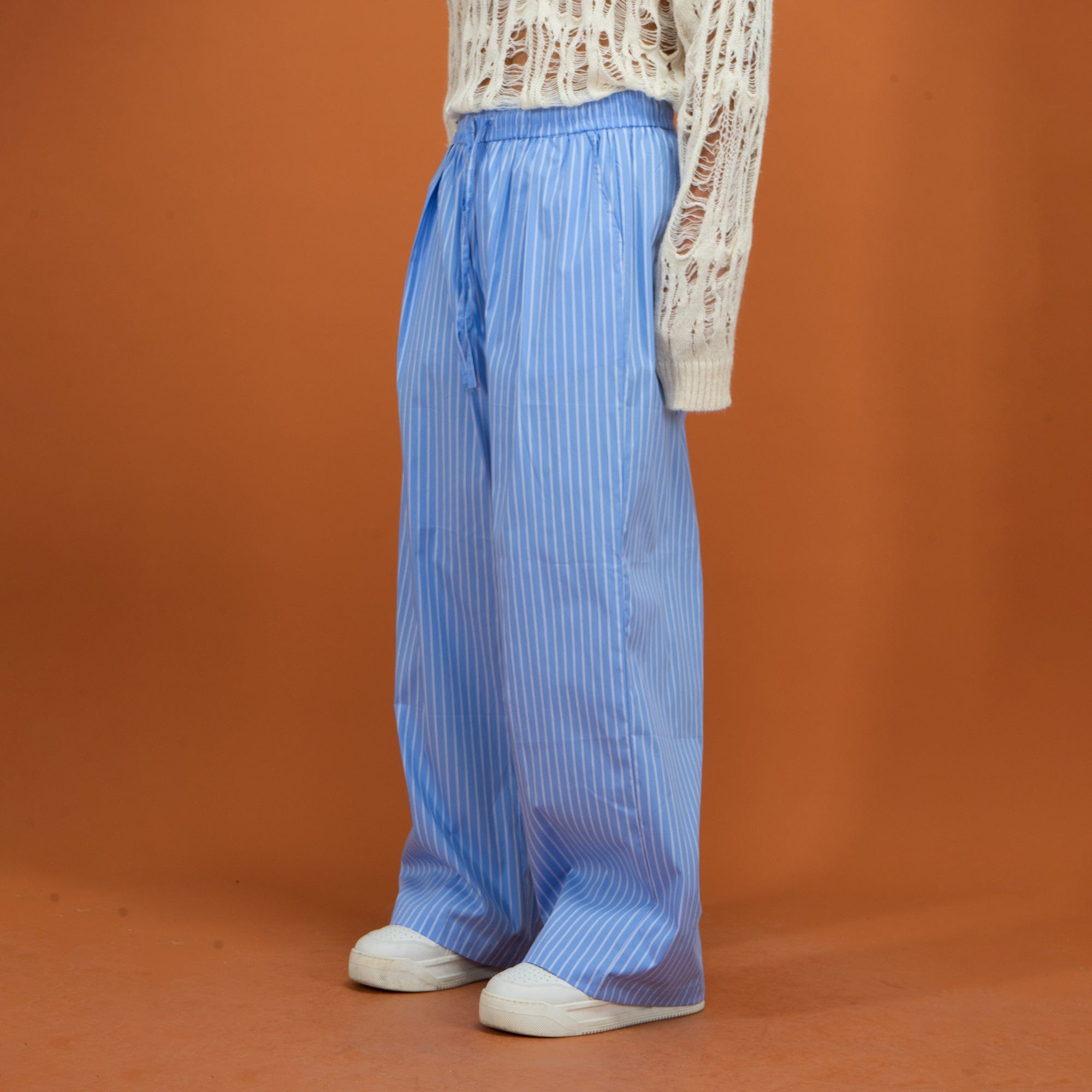 CLP Classic Striped Drawstring Wide-Leg Pants-Pants-Blue-S-Free Shipping Leatheretro