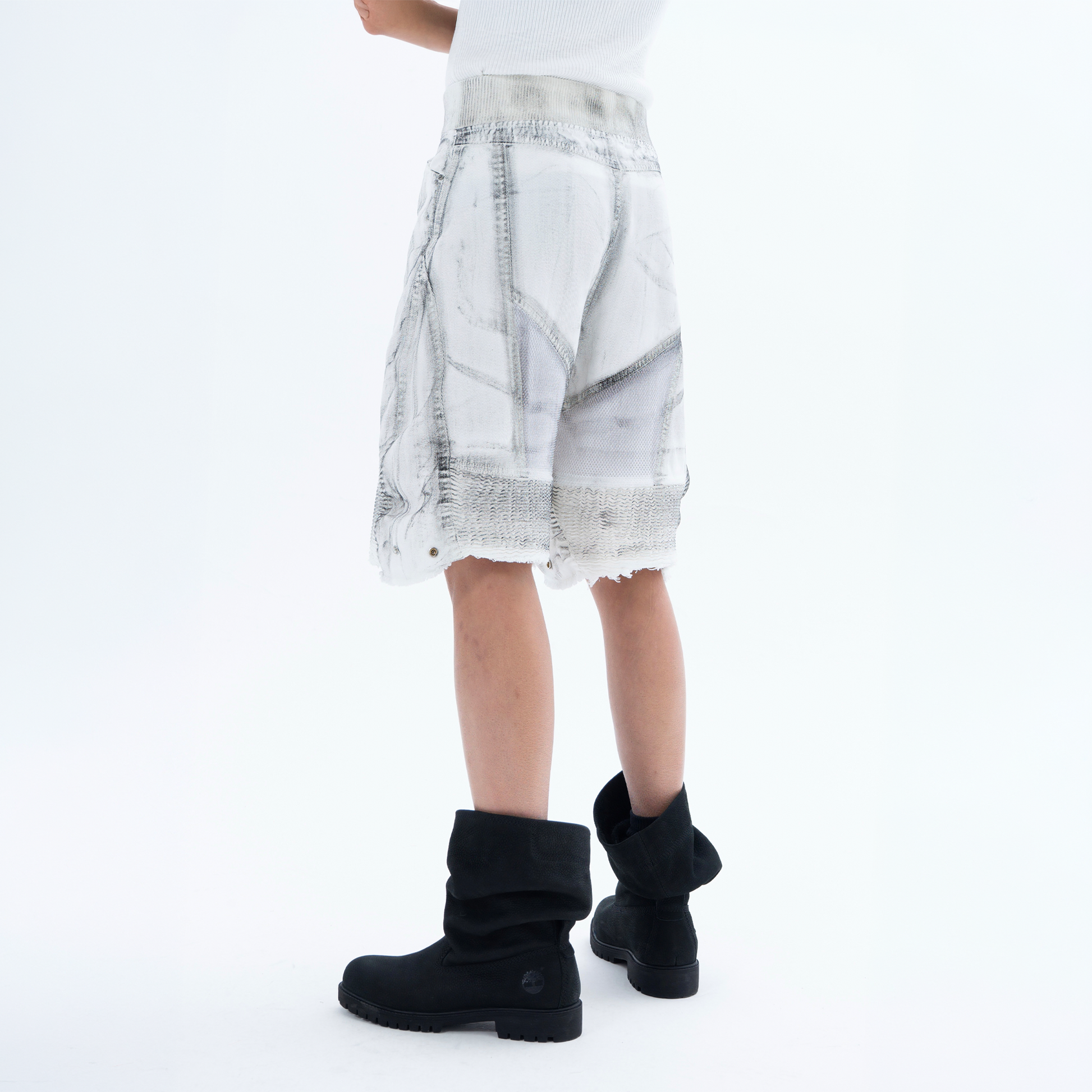 CLP Ribbed Paneled Wide-Leg Denim Shorts-Shorts-M / 27"-Black-Free Shipping Leatheretro