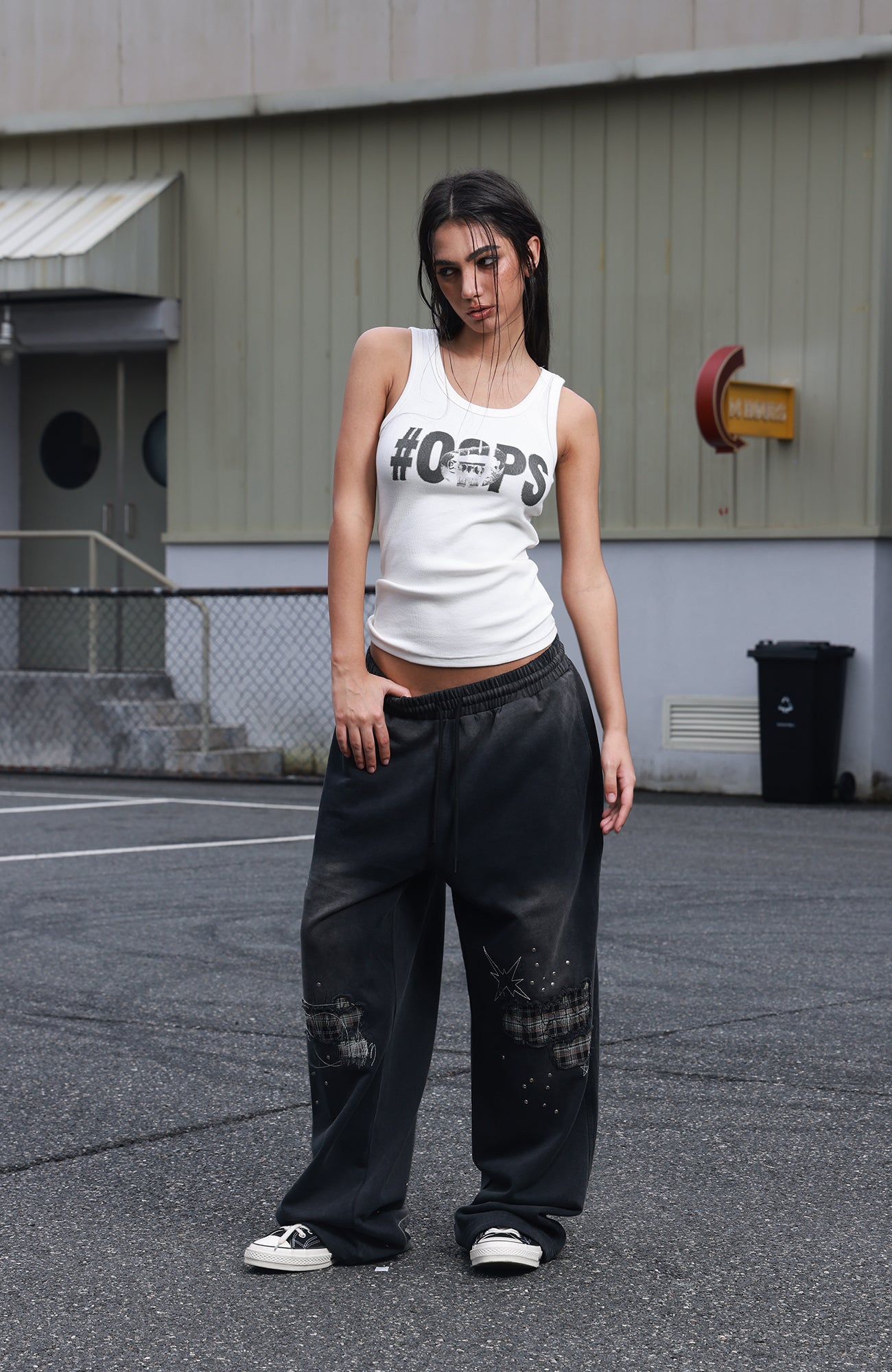 SAVAGEGROWTHWORLD Studded Plaid Panel Sweatpants-Pants-S-Free Shipping Leatheretro