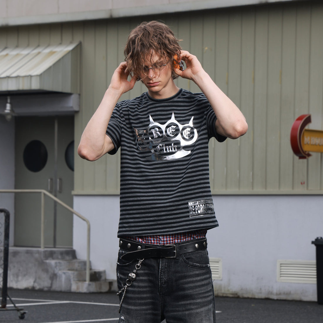 SAVAGEGROWTHWORLD Silver Foil Graphic Stripe T-Shirt-T Shirt-S-Free Shipping Leatheretro