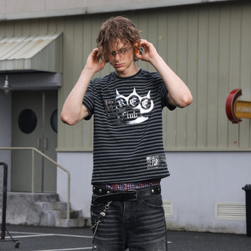 SAVAGEGROWTHWORLD Silver Foil Graphic Stripe T-Shirt-T Shirt-S-Free Shipping Leatheretro