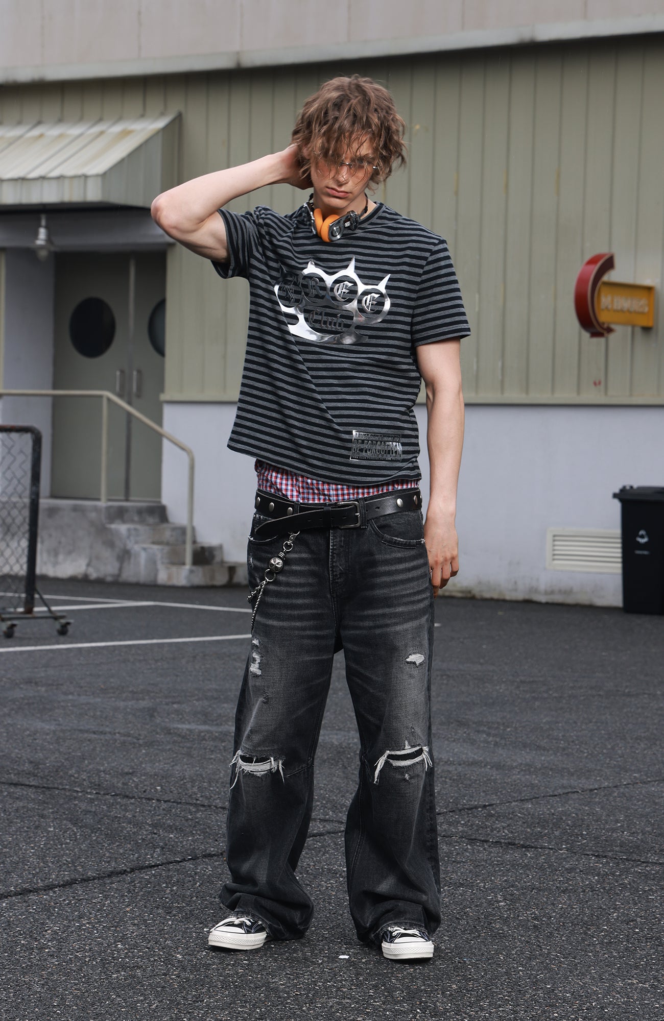 SAVAGEGROWTHWORLD Silver Foil Graphic Stripe T-Shirt-T Shirt-S-Free Shipping Leatheretro