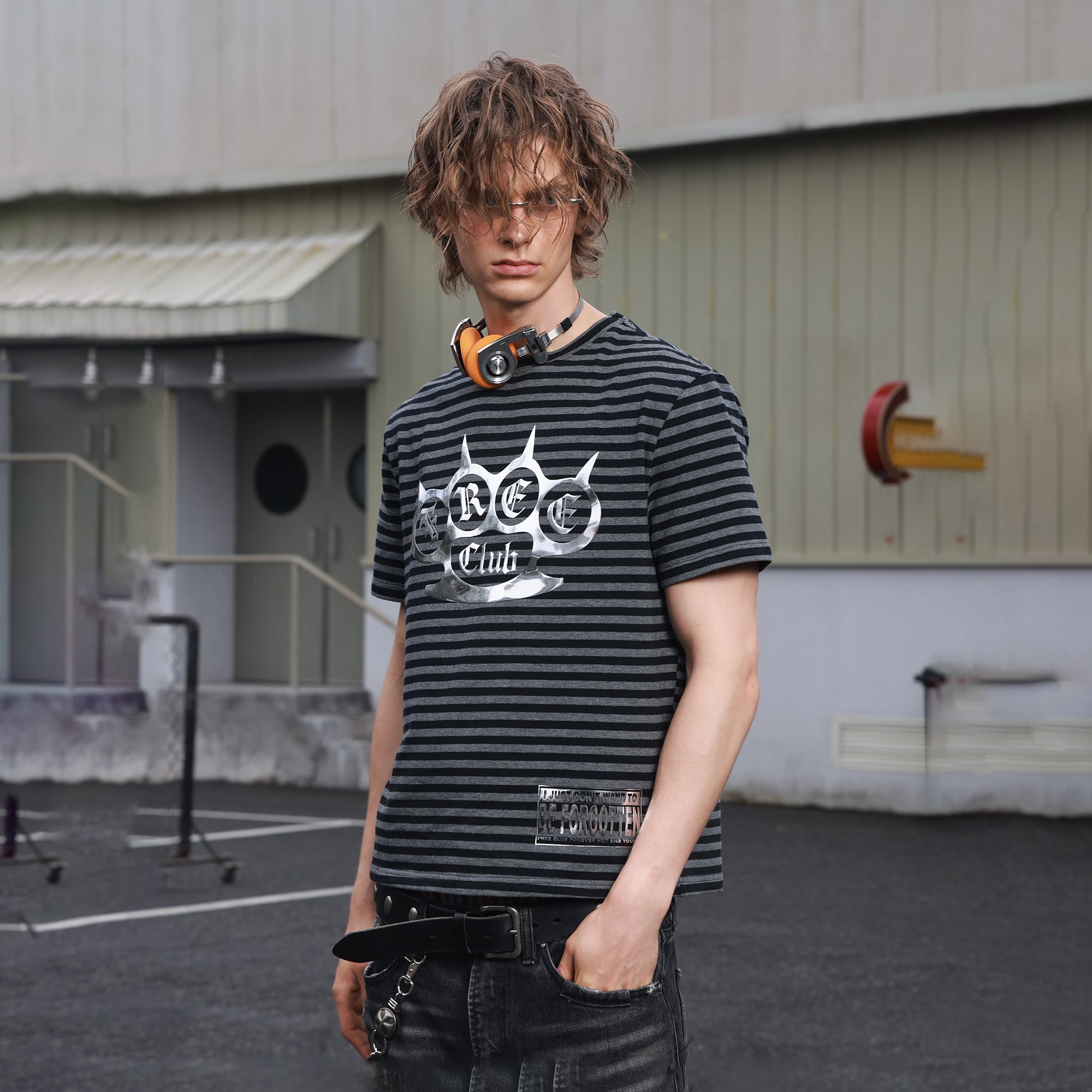 SAVAGEGROWTHWORLD Silver Foil Graphic Stripe T-Shirt-T Shirt-S-Free Shipping Leatheretro