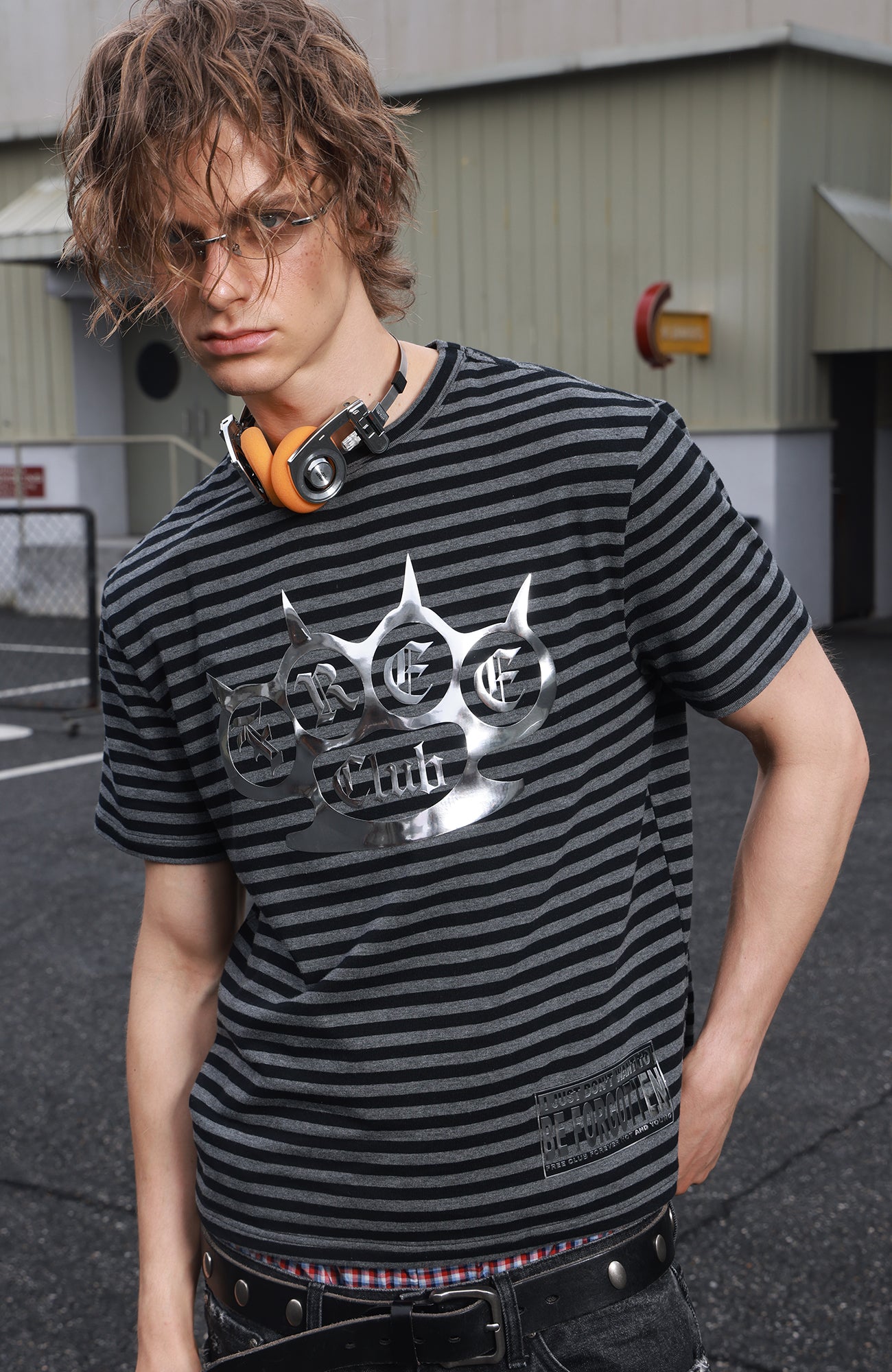 SAVAGEGROWTHWORLD Silver Foil Graphic Stripe T-Shirt-T Shirt-S-Free Shipping Leatheretro