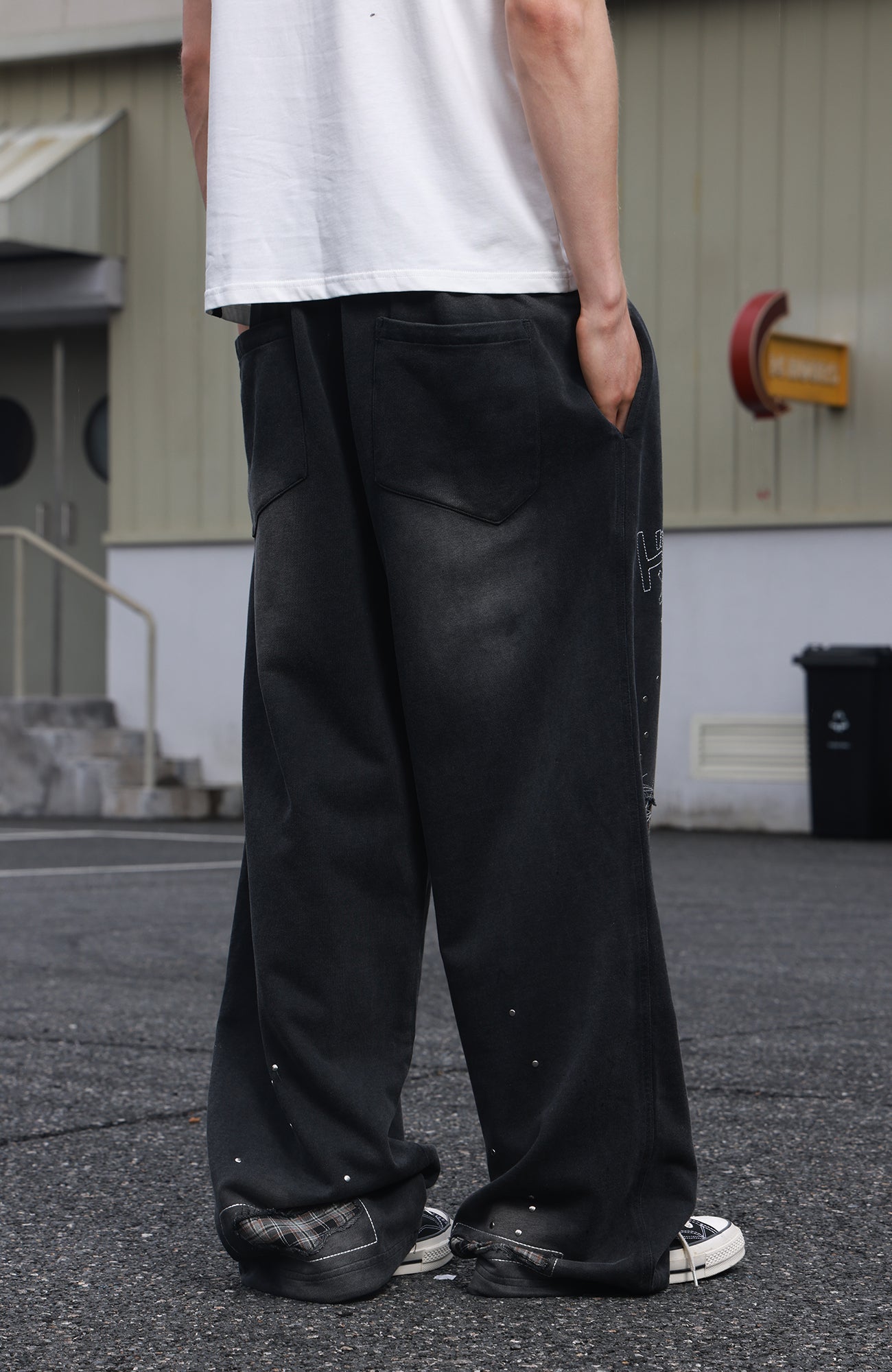 SAVAGEGROWTHWORLD Studded Plaid Panel Sweatpants-Pants-S-Free Shipping Leatheretro