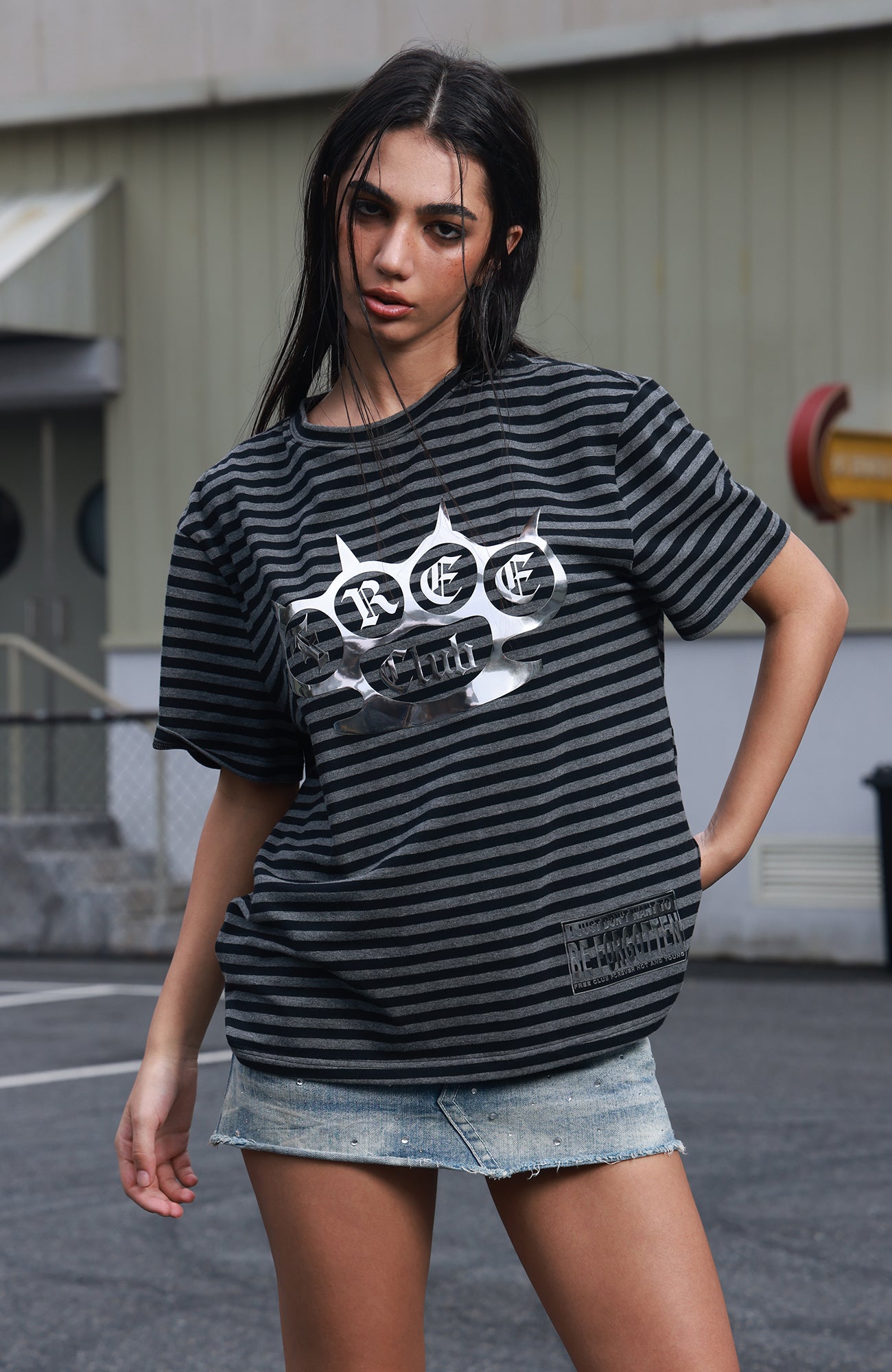 SAVAGEGROWTHWORLD Silver Foil Graphic Stripe T-Shirt-T Shirt-S-Free Shipping Leatheretro