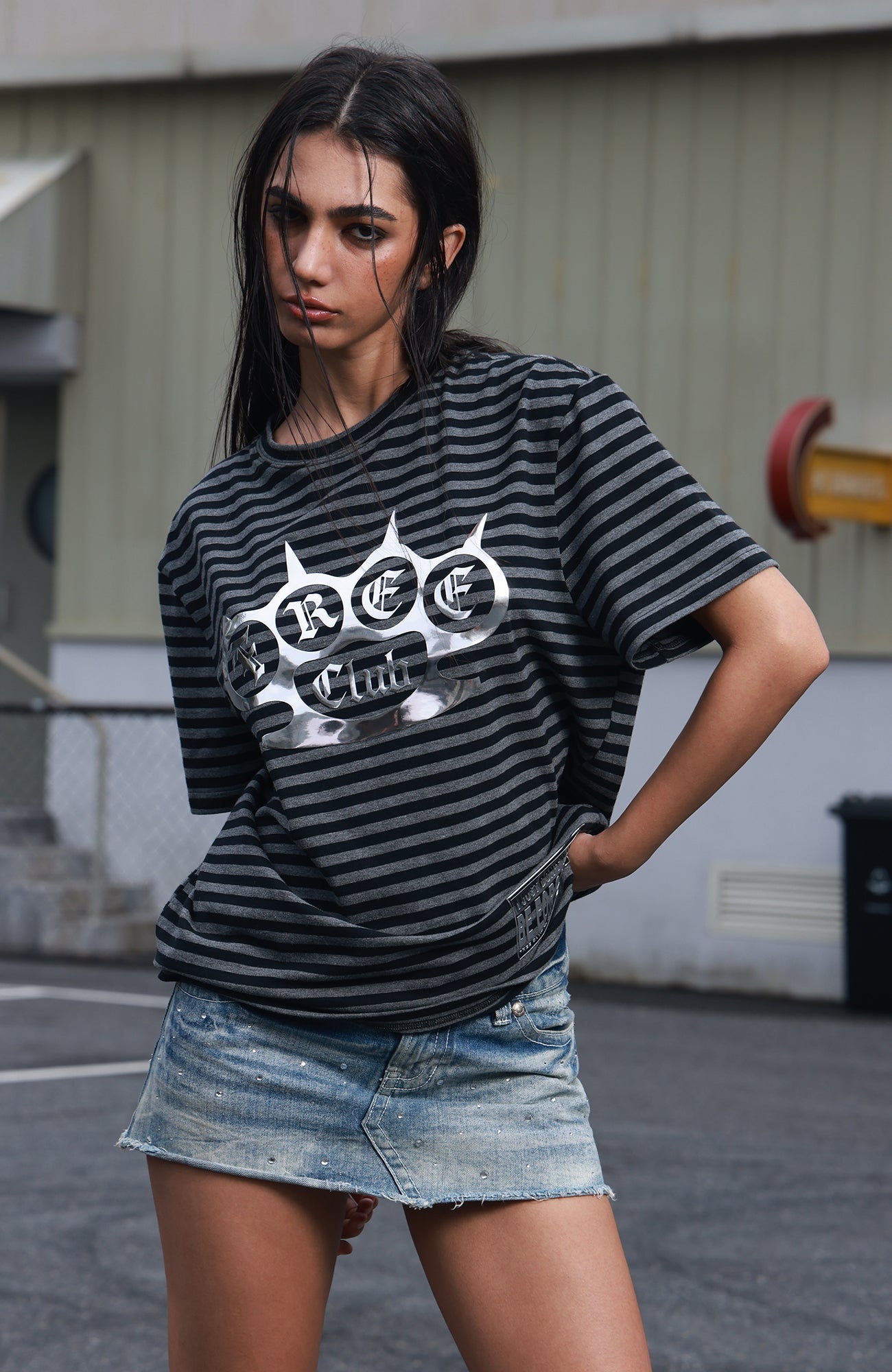 SAVAGEGROWTHWORLD Silver Foil Graphic Stripe T-Shirt-T Shirt-S-Free Shipping Leatheretro