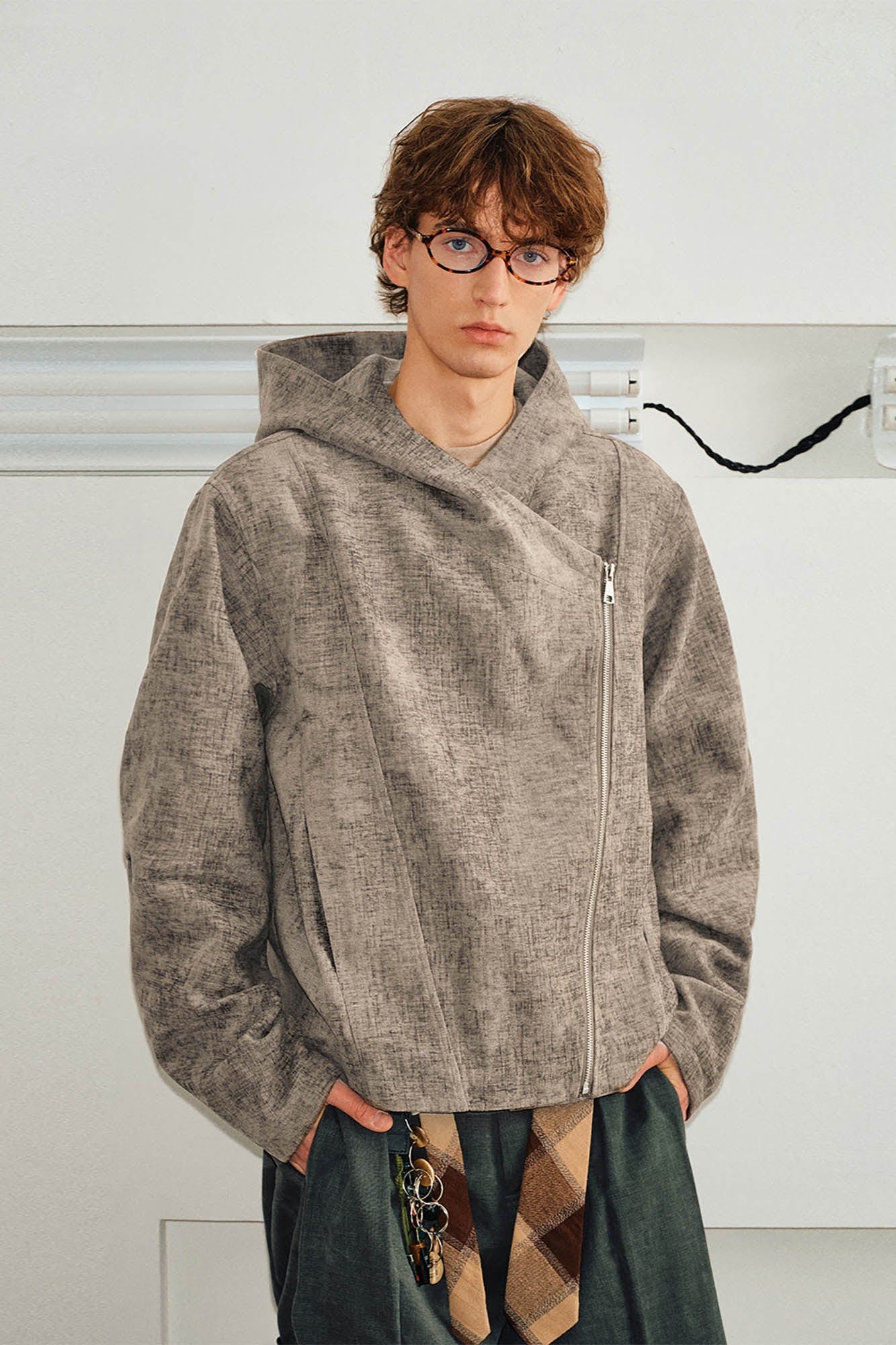 KREATE Asymmetrical Zipper Hooded Jacket-Jacket-S-Grey-Free Shipping Leatheretro