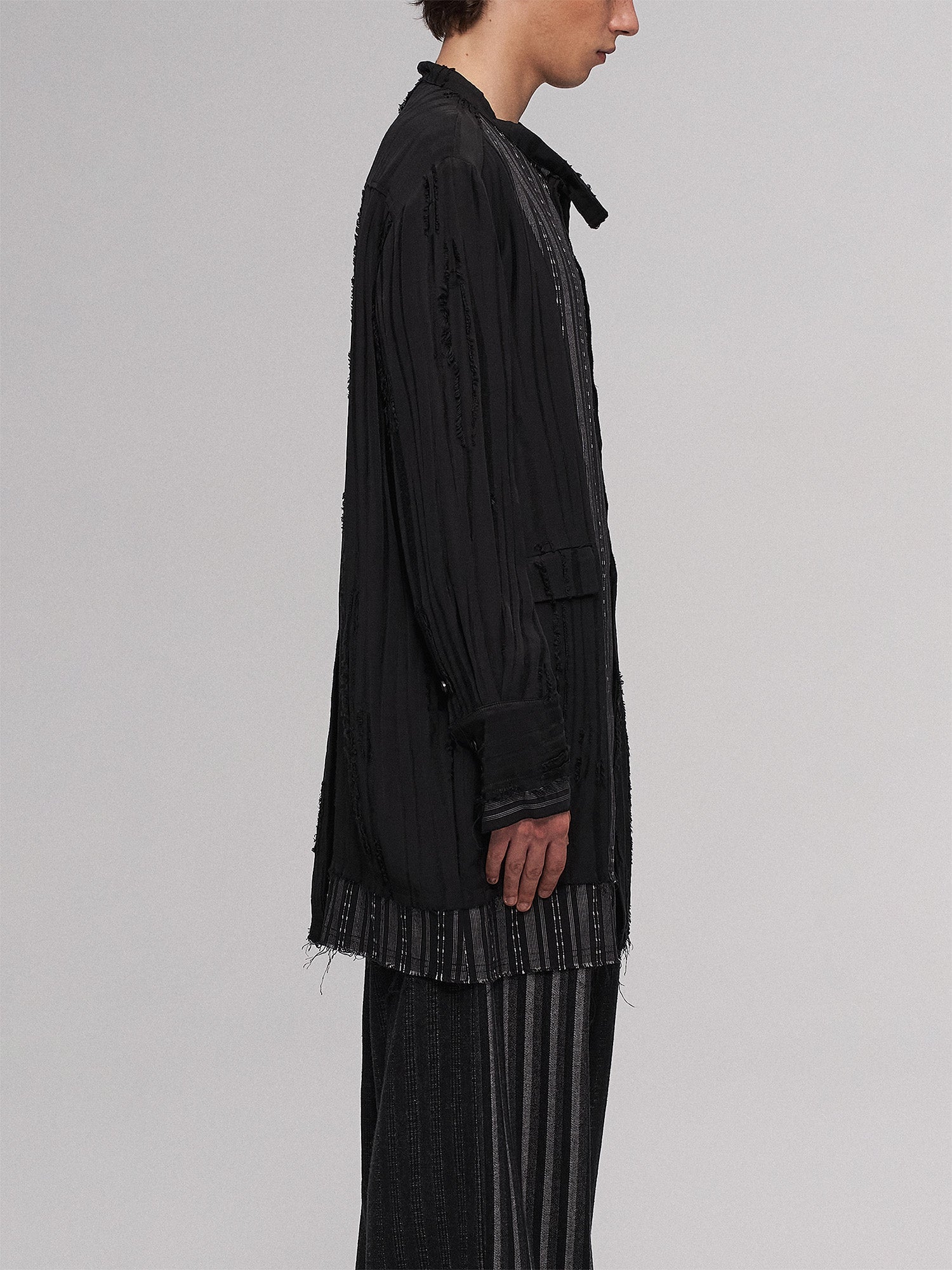 ILNya Nieternite Nifutur Deconstructed Stripe Stich Raw Long Shirt Black-Jacket-S (0)-Free Shipping Leatheretro