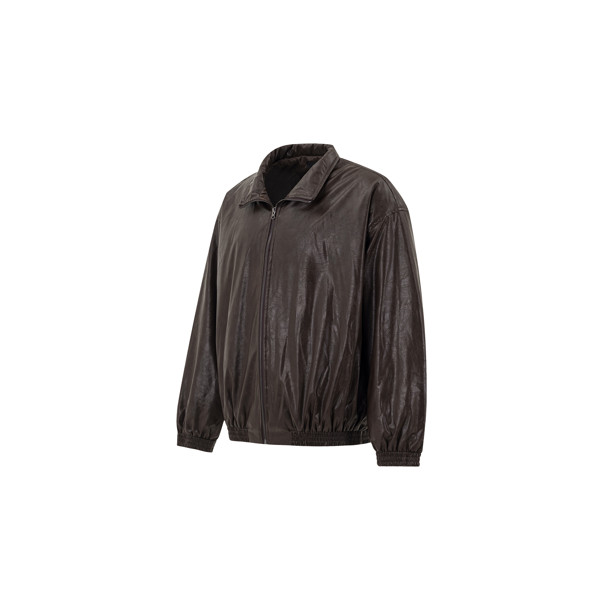 OVDY Faux Leather Crinkle Stand-Collar Jacket-Jacket-S-Coffee-Free Shipping Leatheretro