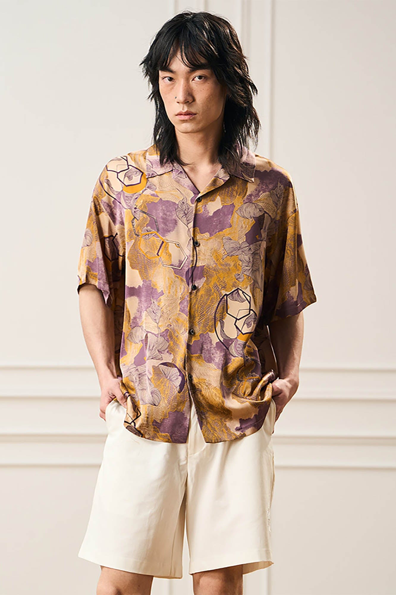 EPIC POETRY Botanic Geometry Satin Cuban Half Shirt-Half shirt-S-Free Shipping Leatheretro
