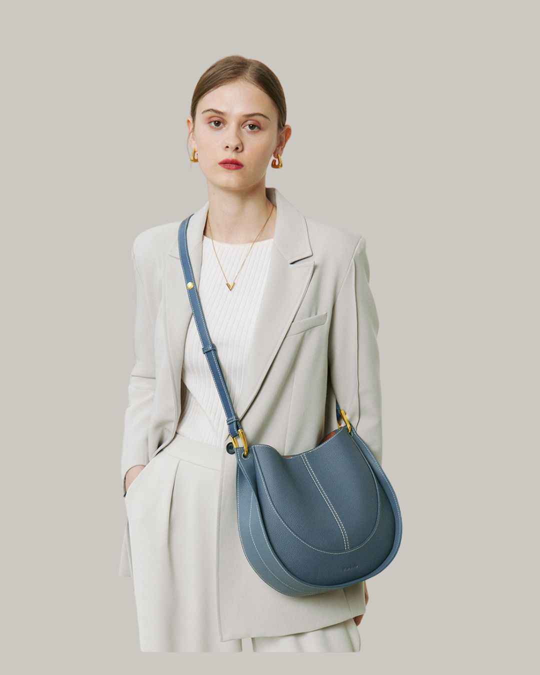 Luxury Soft Leather Crossbody Saddle Bag-Handbags-Beige-Free Shipping Leatheretro