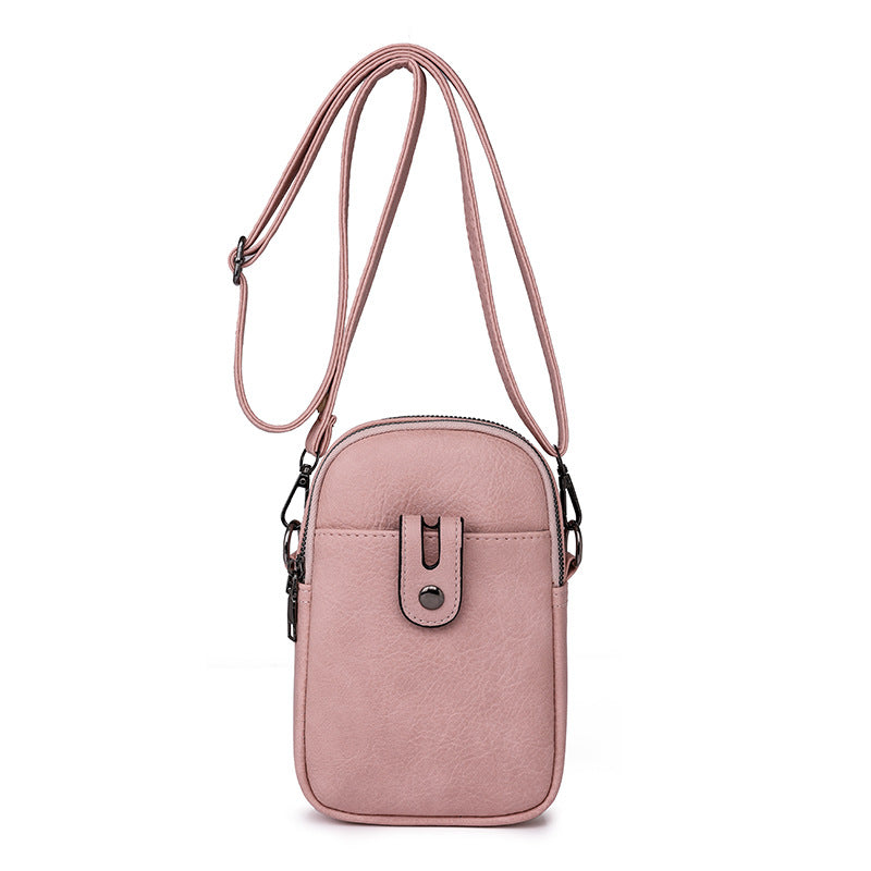 Double Zip Phone Crossbody Bag - Minimalist Phone Pouch-Crossbody Bag-Beige-Free Shipping Leatheretro